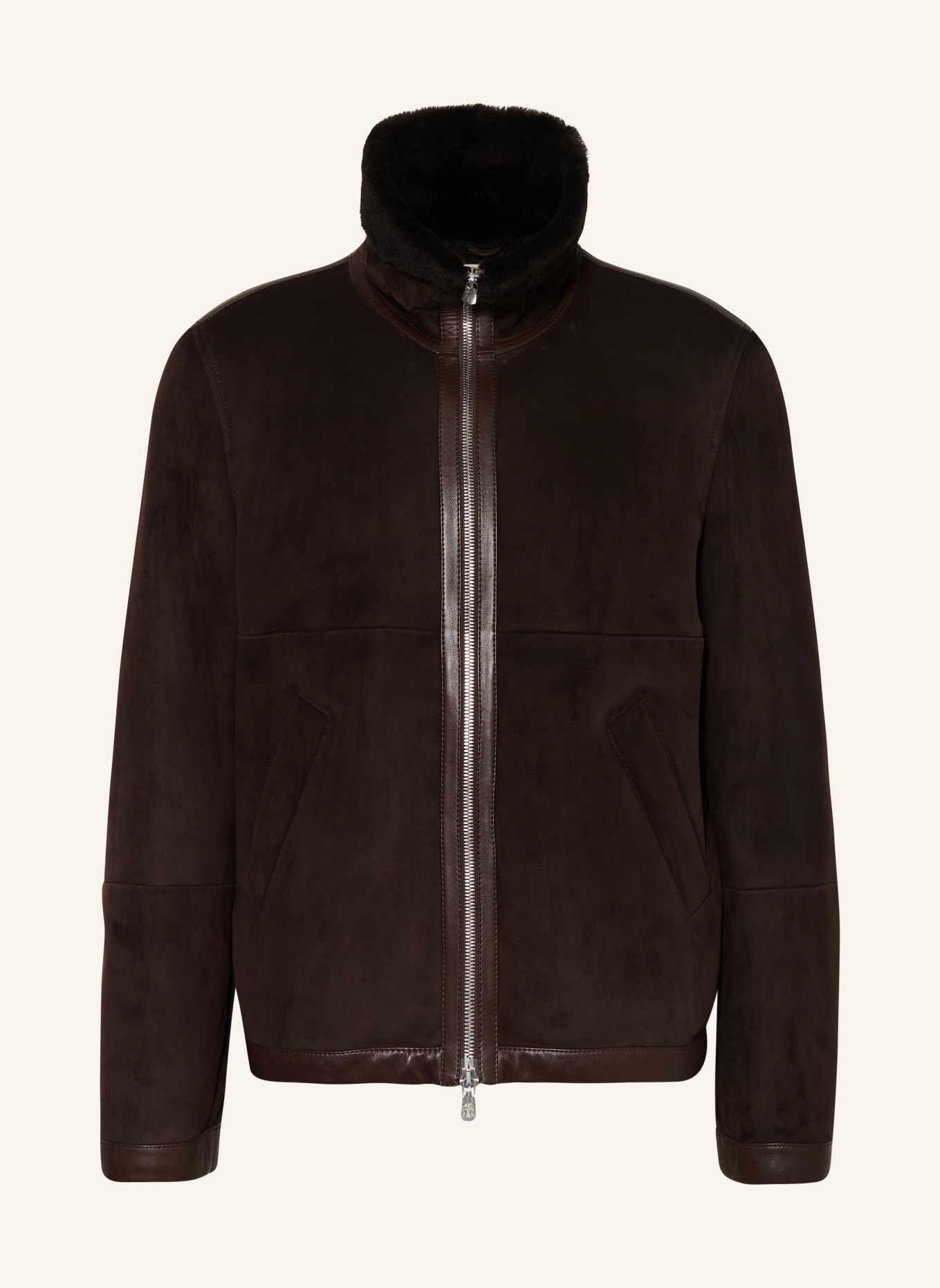 BRUNELLO CUCINELLI Leather jacket with real fur, Color: DARK BROWN (Image 1)