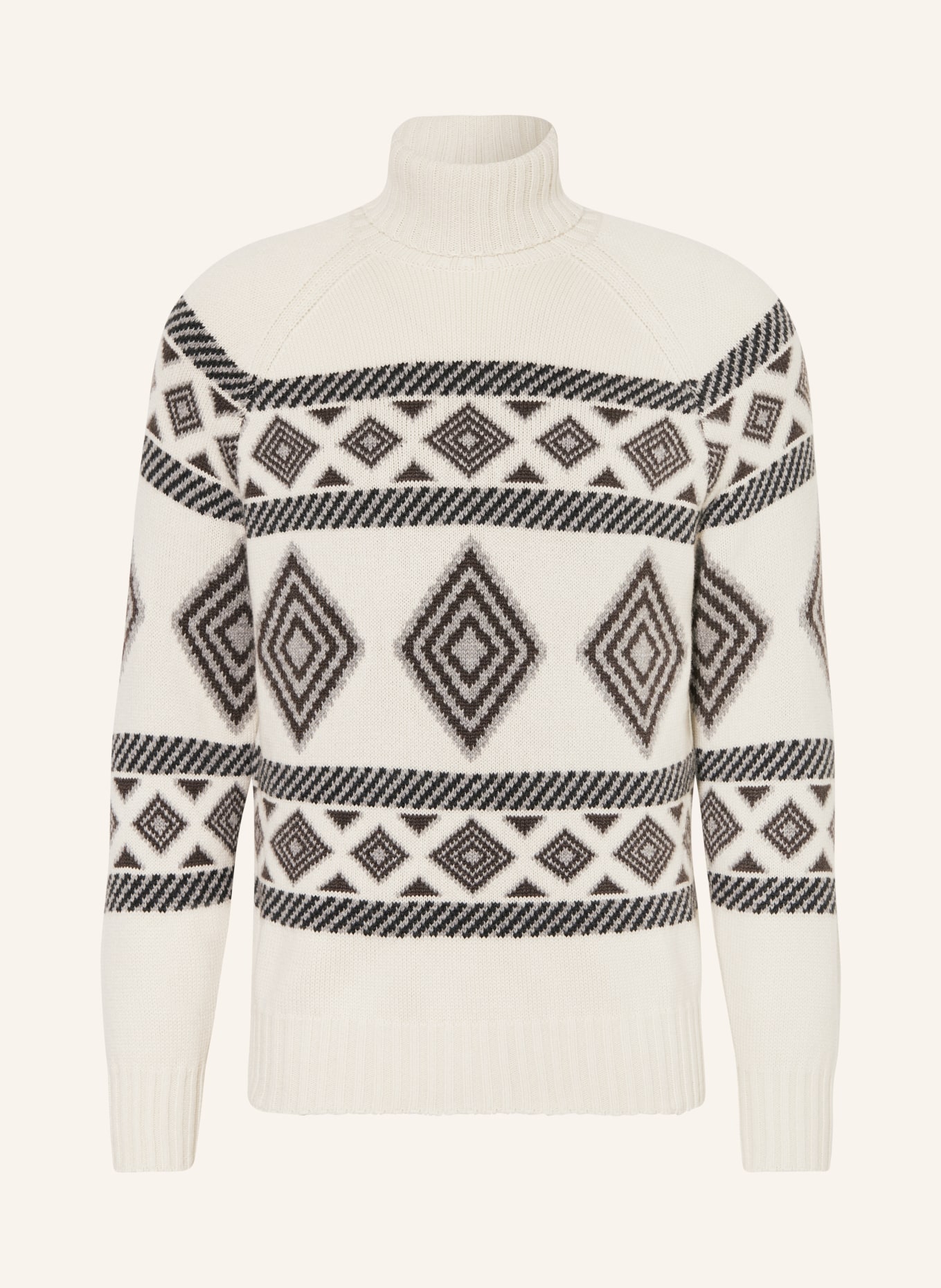 BRUNELLO CUCINELLI Turtleneck sweater in cashmere, Color: CREAM/ DARK BROWN/ GRAY (Image 1)