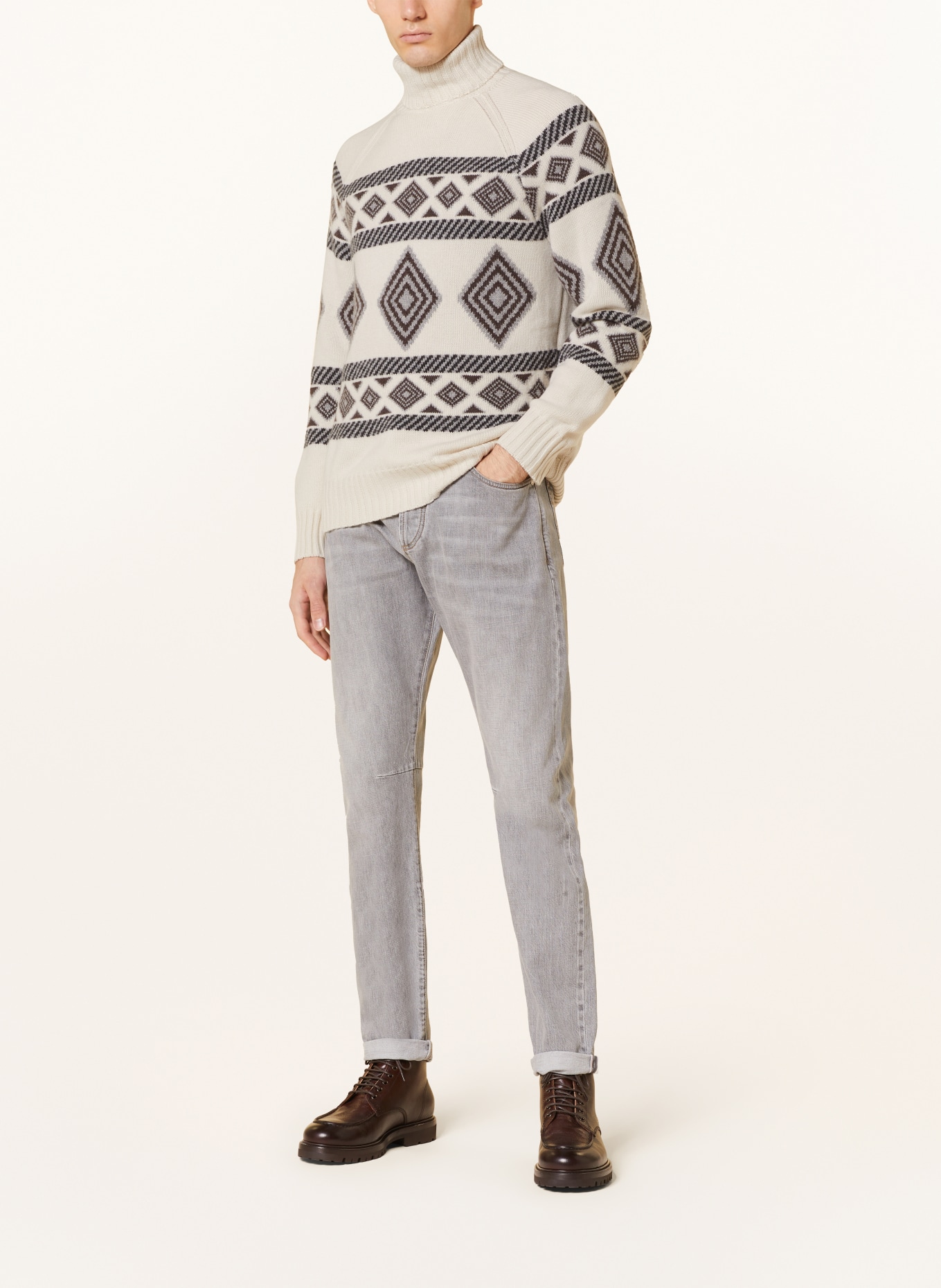 BRUNELLO CUCINELLI Turtleneck sweater in cashmere, Color: CREAM/ DARK BROWN/ GRAY (Image 2)