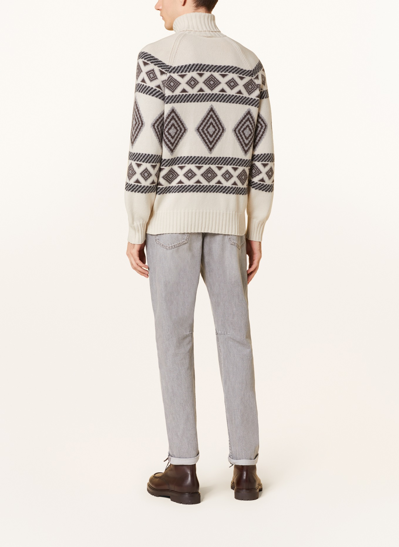 BRUNELLO CUCINELLI Turtleneck sweater in cashmere, Color: CREAM/ DARK BROWN/ GRAY (Image 3)