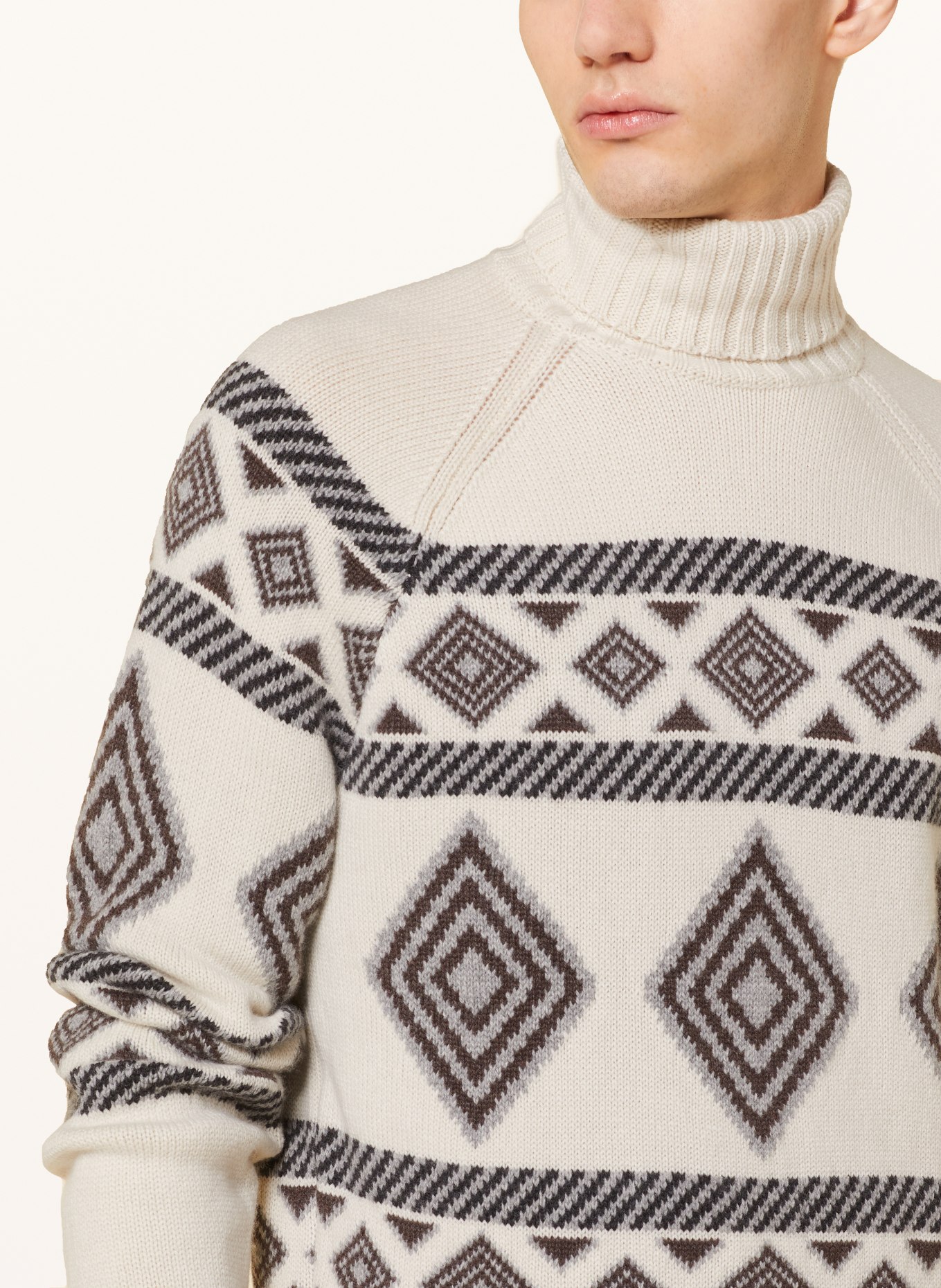 BRUNELLO CUCINELLI Turtleneck sweater in cashmere, Color: CREAM/ DARK BROWN/ GRAY (Image 4)