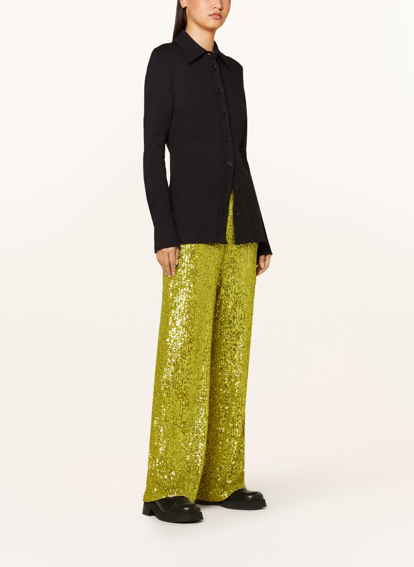MRS & HUGS Wide leg trousers with sequins, Color: NEON GREEN (Image 2)