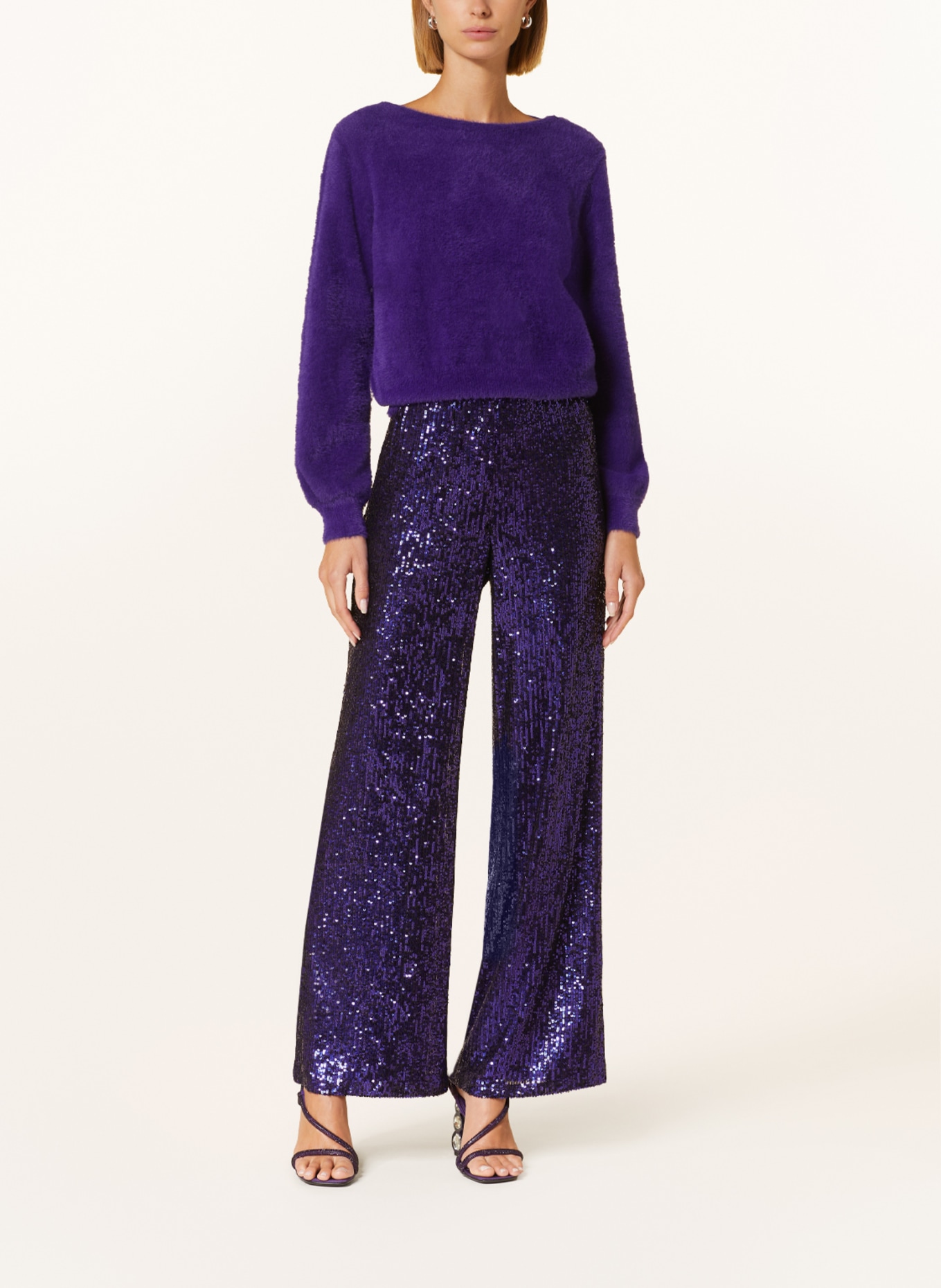 V by Vera Mont Wide leg trousers with sequins, Color: BLACK/ PURPLE (Image 2)