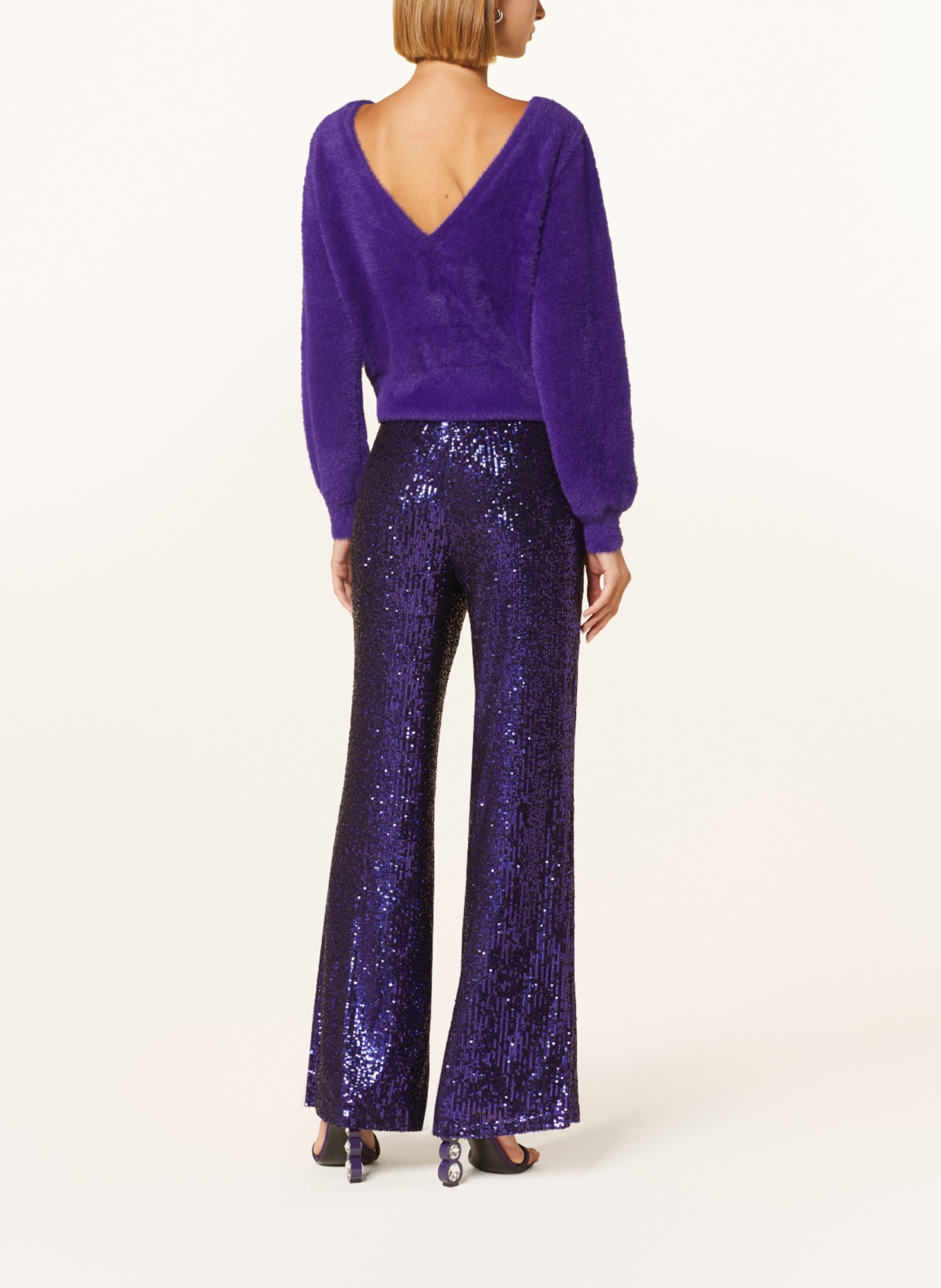 V by Vera Mont Wide leg trousers with sequins, Color: BLACK/ PURPLE (Image 3)