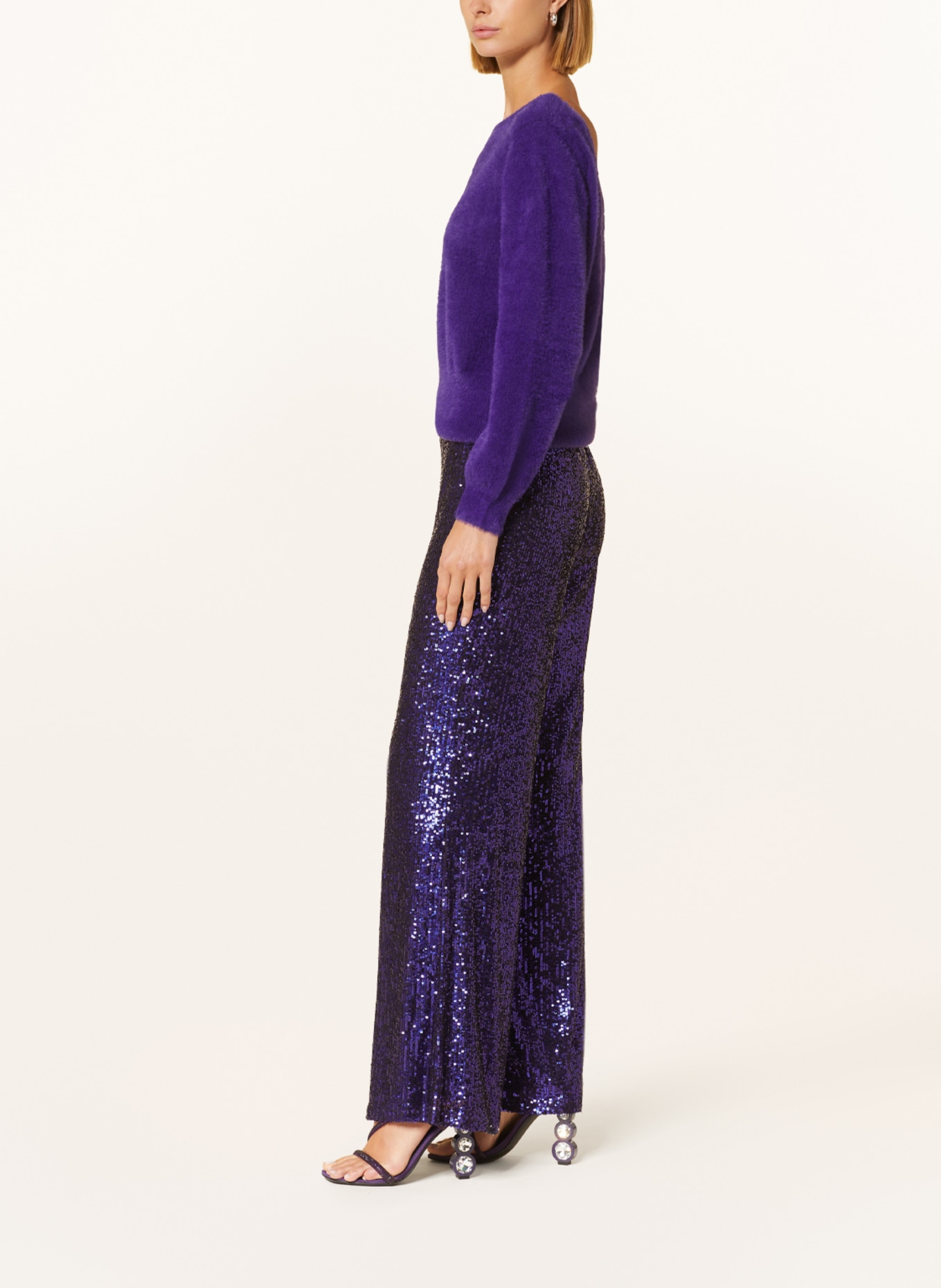 V by Vera Mont Wide leg trousers with sequins, Color: BLACK/ PURPLE (Image 4)