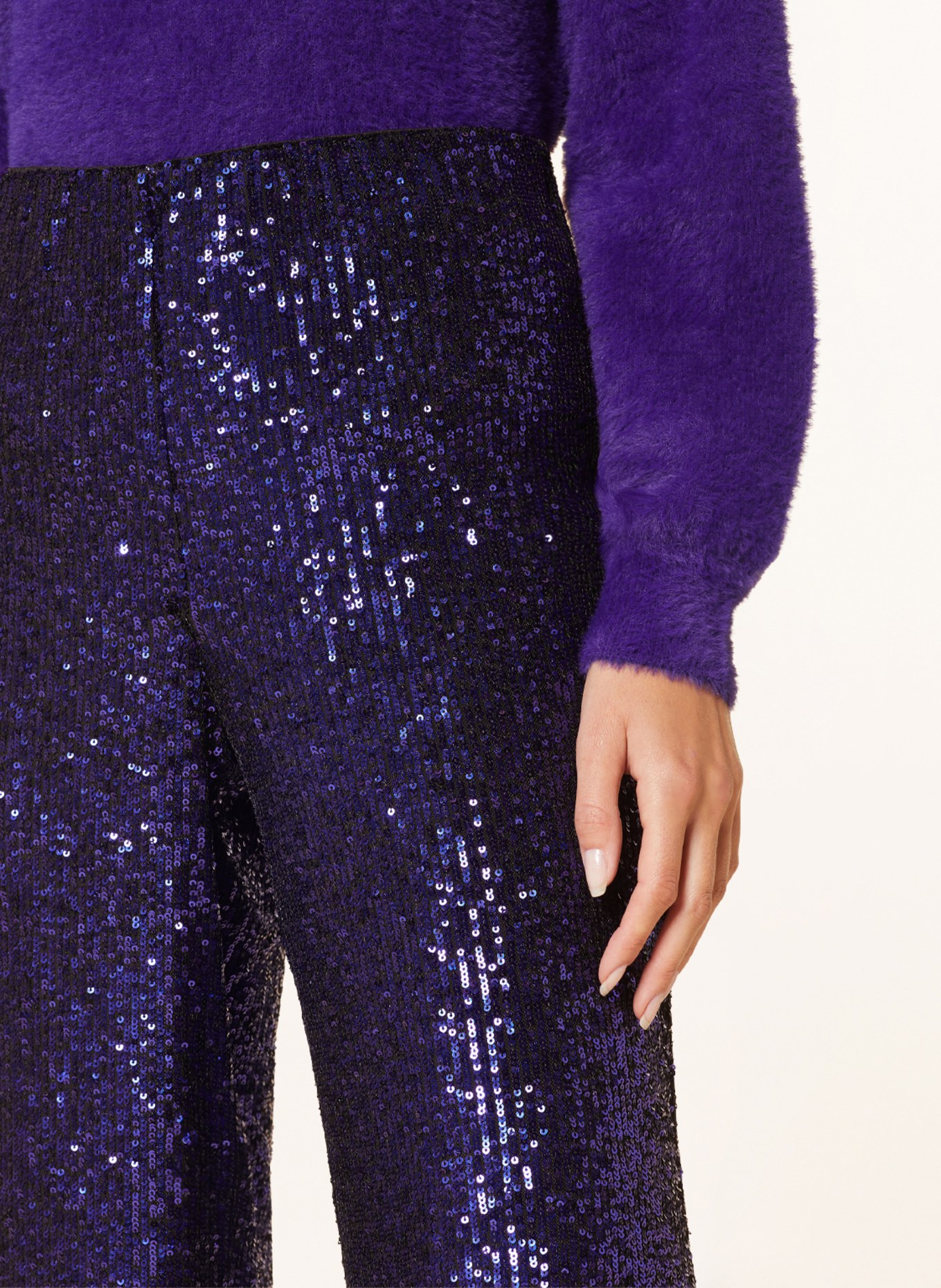 V by Vera Mont Wide leg trousers with sequins, Color: BLACK/ PURPLE (Image 5)
