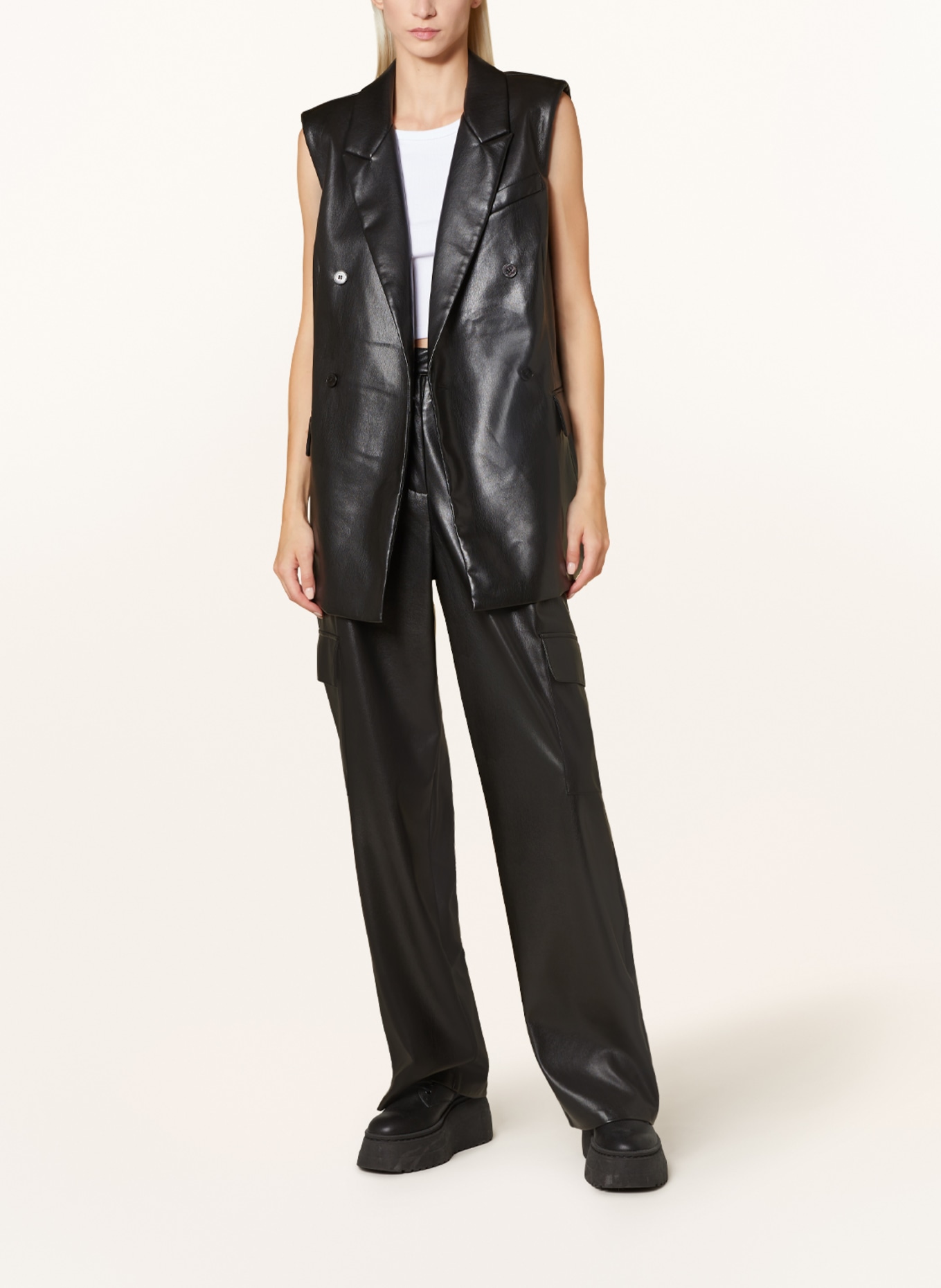 MRS & HUGS Blazer vest in leather look, Color: BLACK (Image 2)