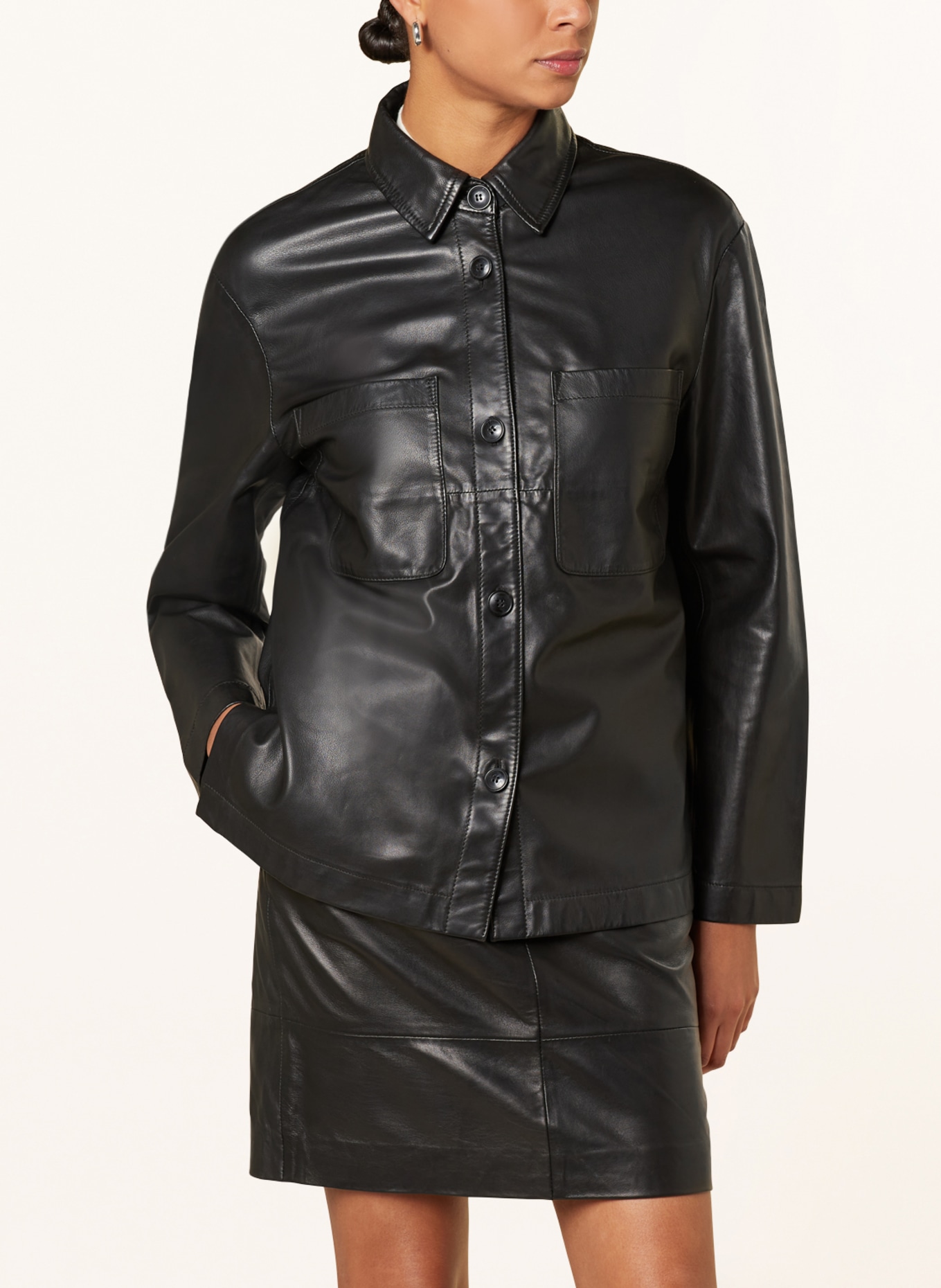 Marc O'Polo Leather overshirt, Color: BLACK (Image 4)