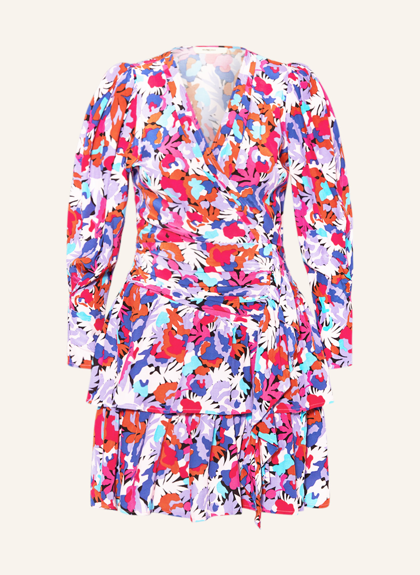 SUNCOO Sukienka CEDIA w stylu kopertowym, Kolor: CIEMNOPOMARAŃCZOWY/ TURKUSOWY/ MOCNORÓŻOWY (Obrazek 1)