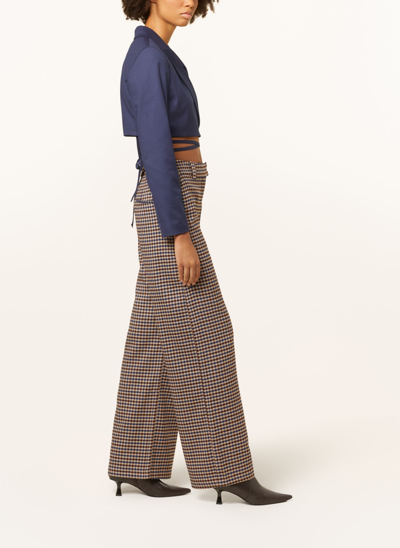 SUNCOO Wide leg trousers JAPON, Color: BEIGE/ DARK BROWN/ DARK BLUE (Image 4)