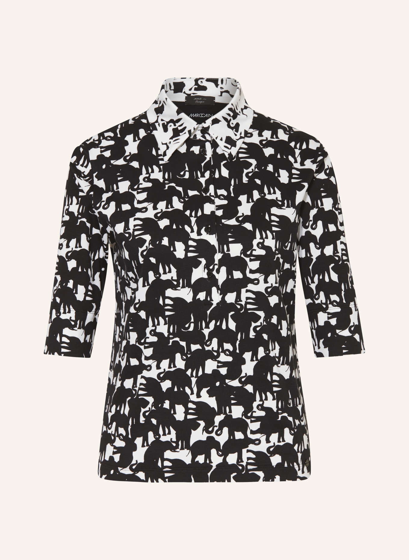 MARC CAIN Koszulka polo z dżerseju z rękawami 3/4, Kolor: 910 black and white (Obrazek 1)