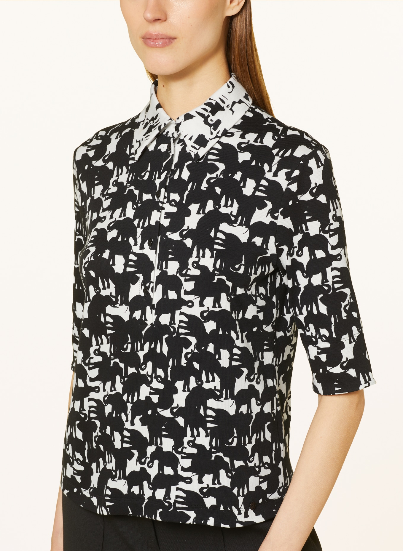 MARC CAIN Koszulka polo z dżerseju z rękawami 3/4, Kolor: 910 black and white (Obrazek 4)