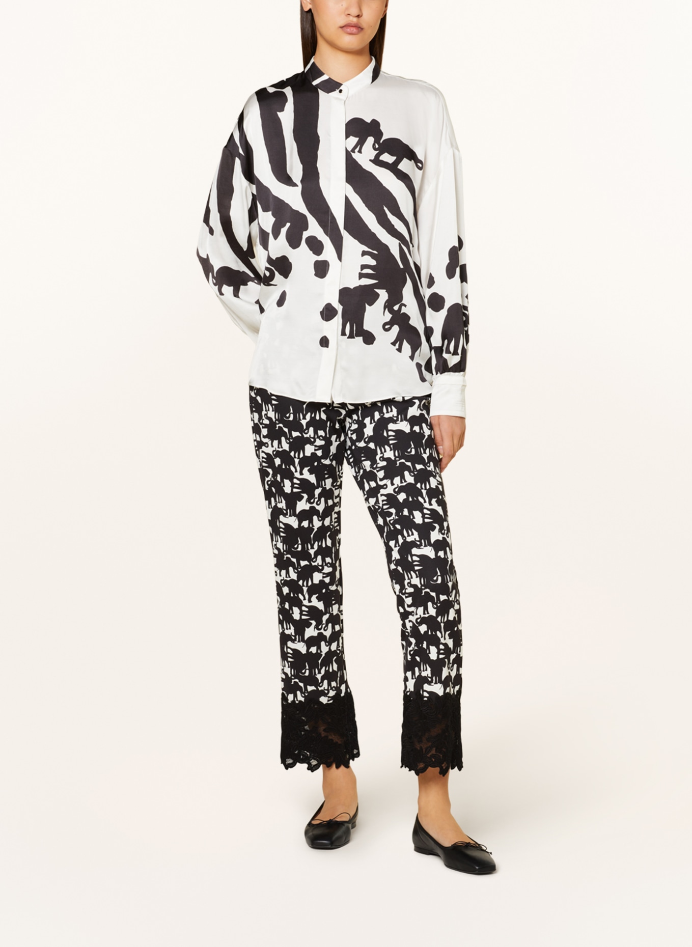MARC CAIN Trousers with lace, Color: 910 black and white (Image 2)