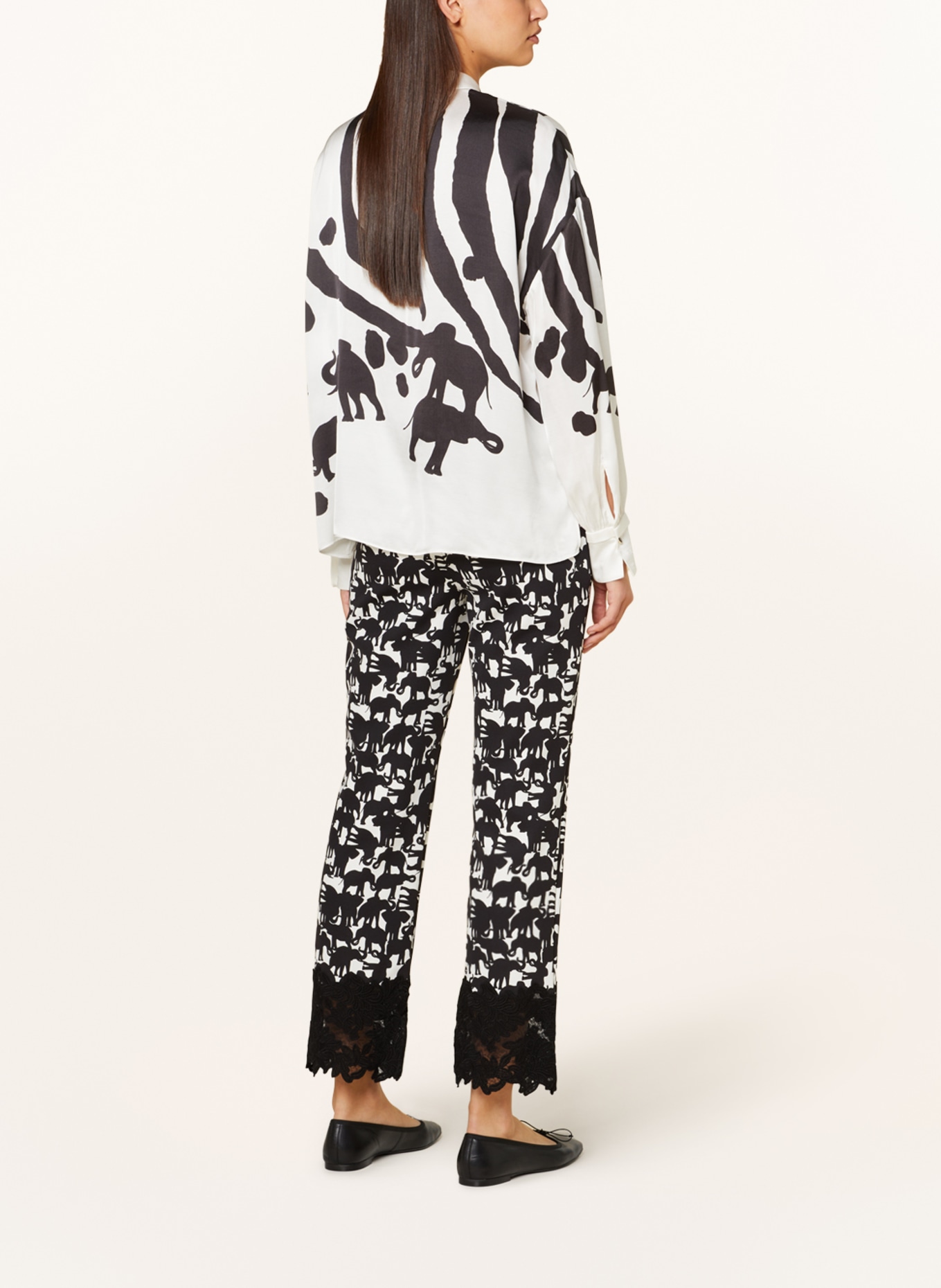 MARC CAIN Trousers with lace, Color: 910 black and white (Image 3)