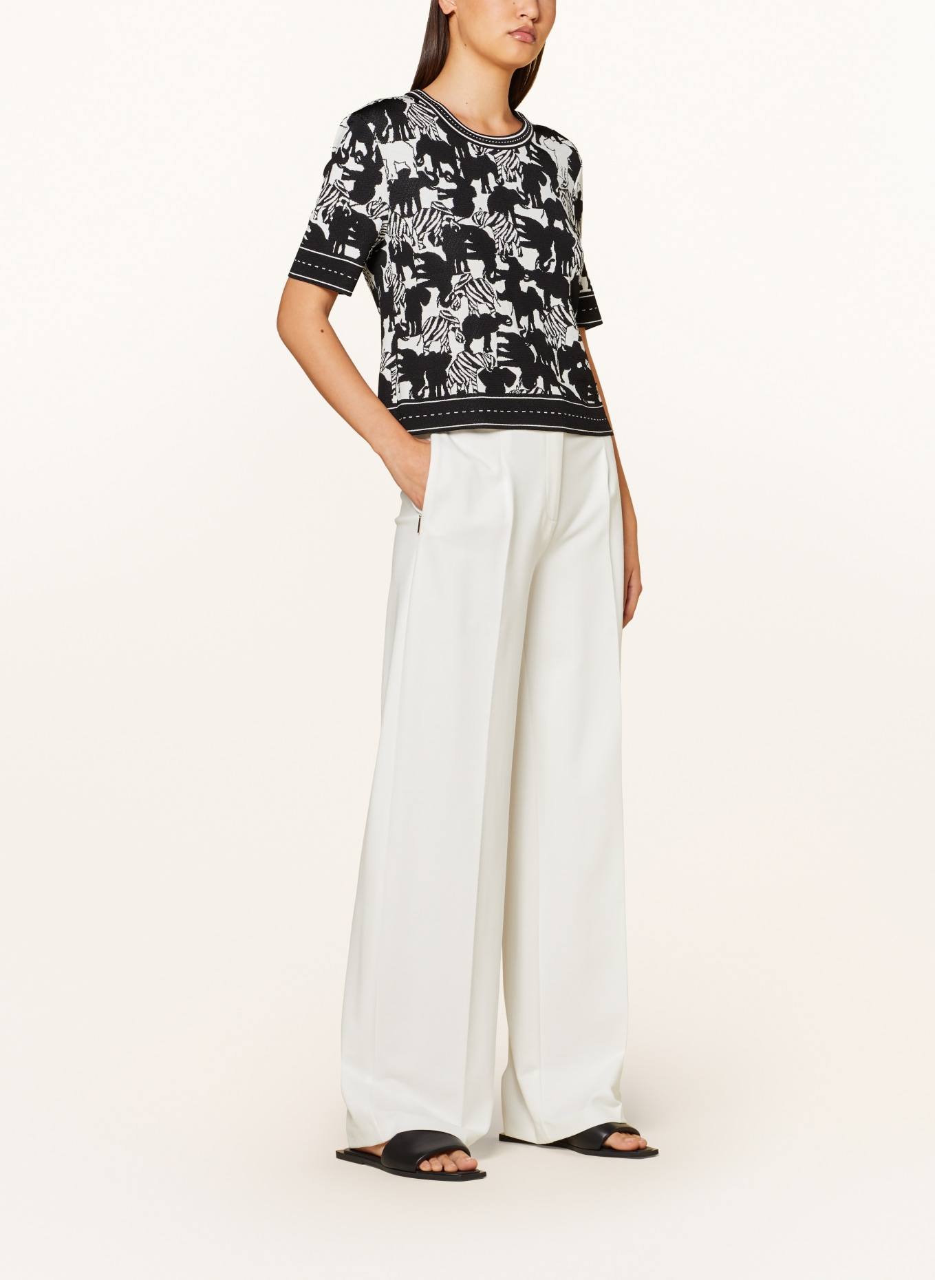 MARC CAIN Dzianinowa koszulka, Kolor: 190 white and black (Obrazek 2)