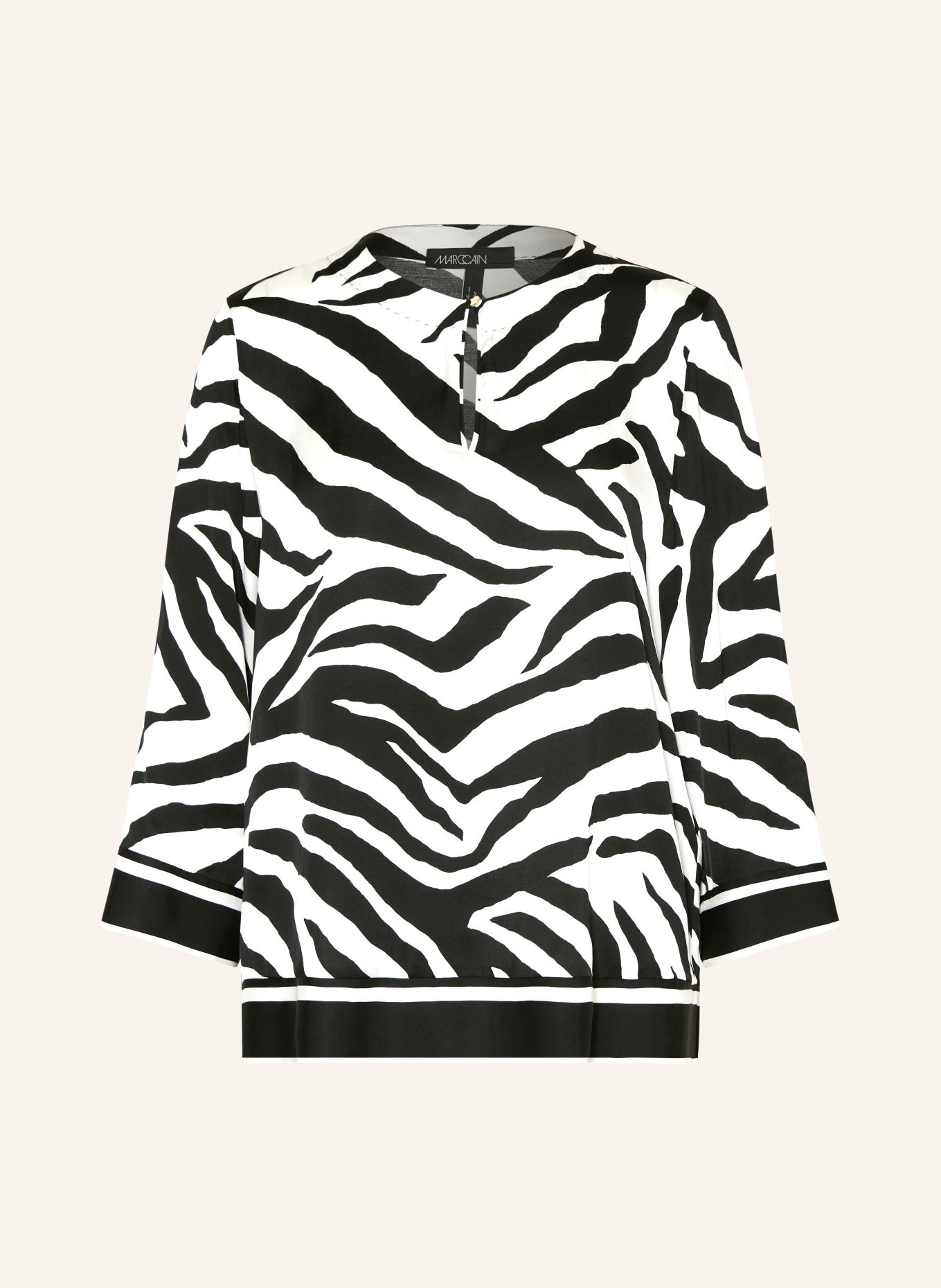 MARC CAIN Shirt blouse made of satin with 3/4 sleeves, Color: 190 white and black (Image 1)