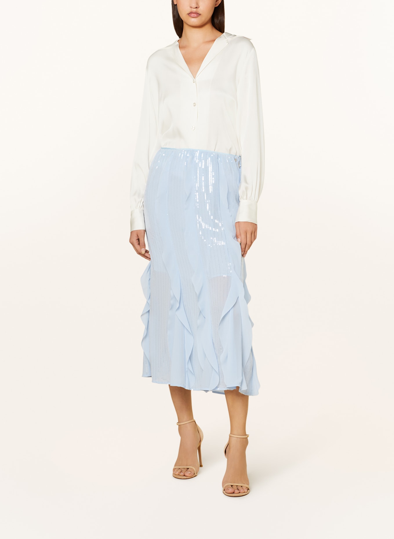 MARC CAIN Skirt with sequins and frills, Color: 320 soft summer sky (Image 2)