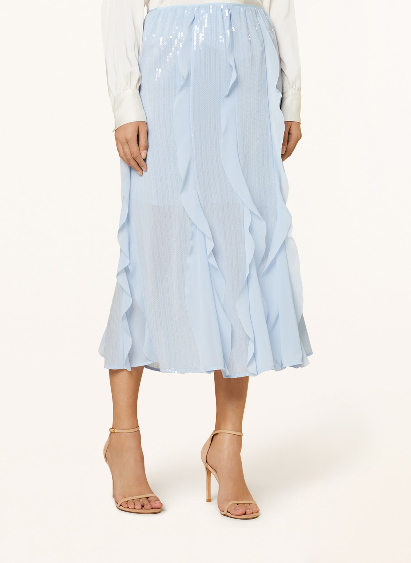 MARC CAIN Skirt with sequins and frills, Color: 320 soft summer sky (Image 4)