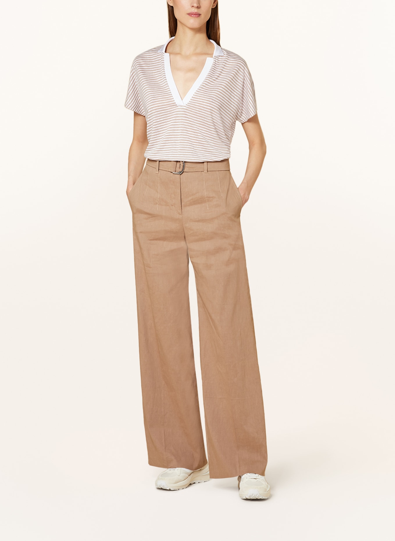 BOSS Knit shirt ENELINA made of linen, Color: LIGHT BROWN/ CREAM (Image 2)