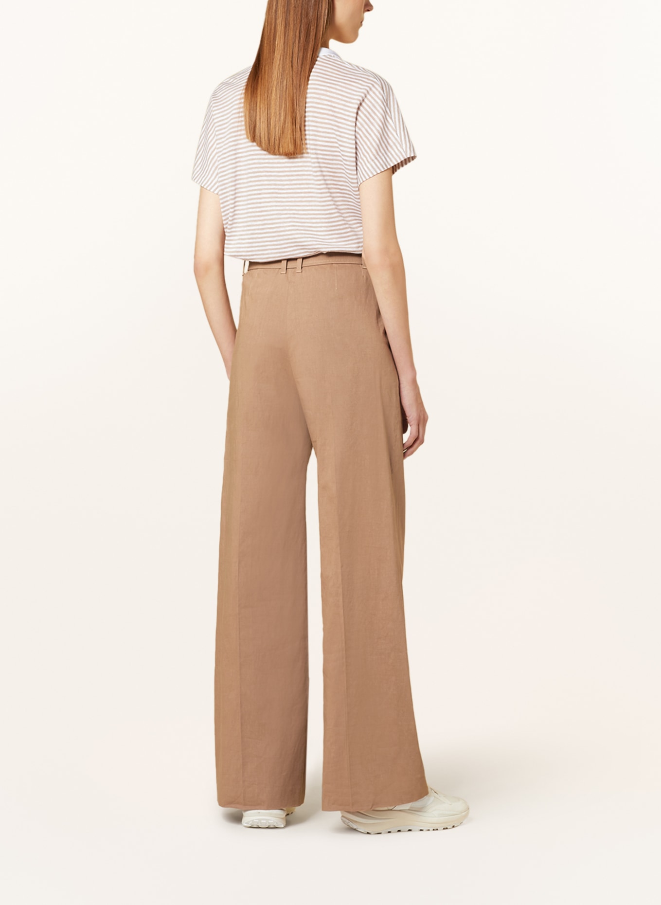 Brown Blouse with White Wide Leg Trousers