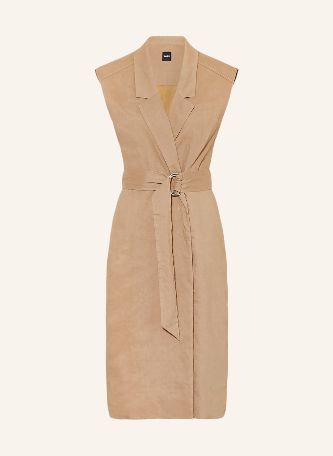 BOSS Dress DRUPE in wrap look with linen, Color: LIGHT BROWN (Image 1)