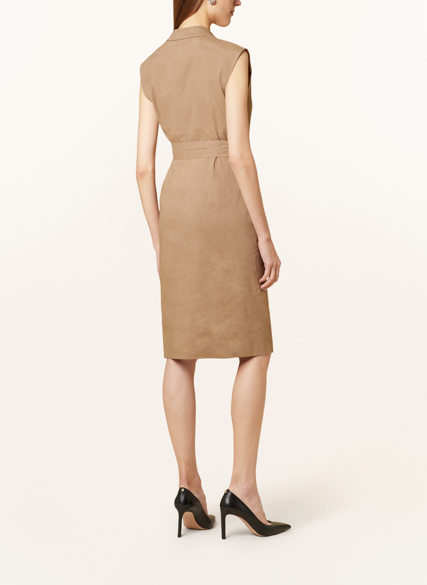 BOSS Dress DRUPE in wrap look with linen, Color: LIGHT BROWN (Image 3)