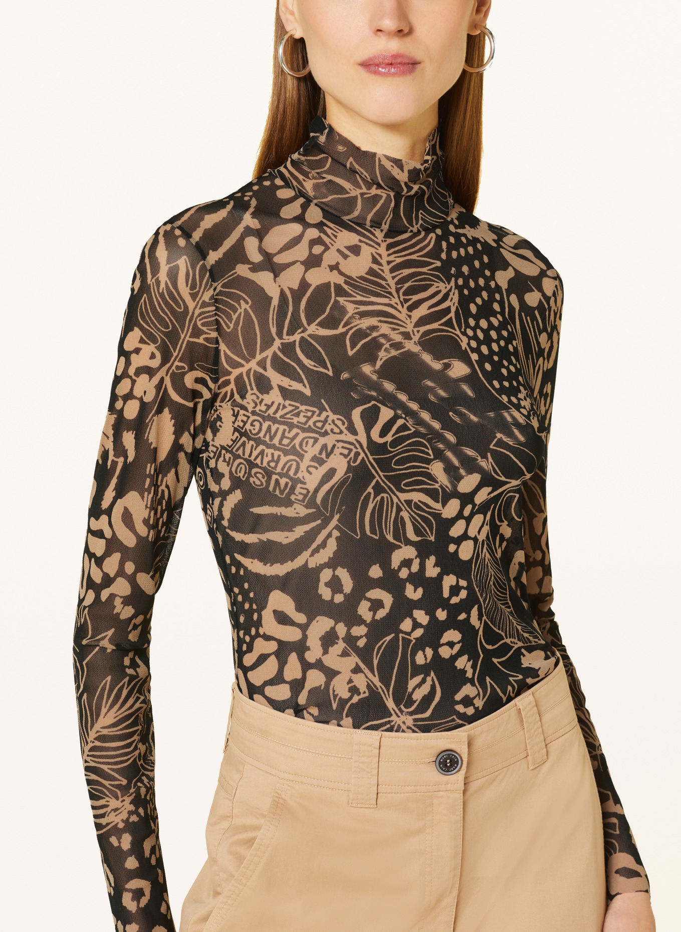 MARC CAIN Koszulka z długim rękawem z siateczki, Kolor: 900 BLACK (Obrazek 4)