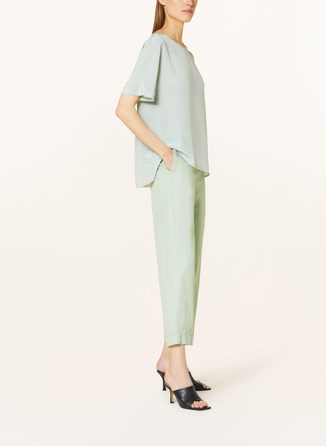 MARC CAIN Culotte kalhoty s příměsí lnu, Barva: 509 soft sage (Obrázek 4)