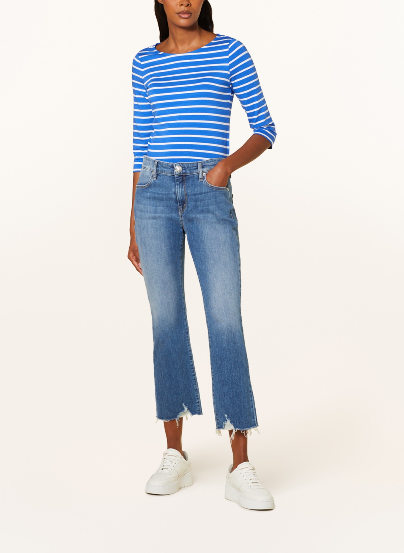 darling harbour Shirt mit 3/4-Arm: BLAU / WEISS