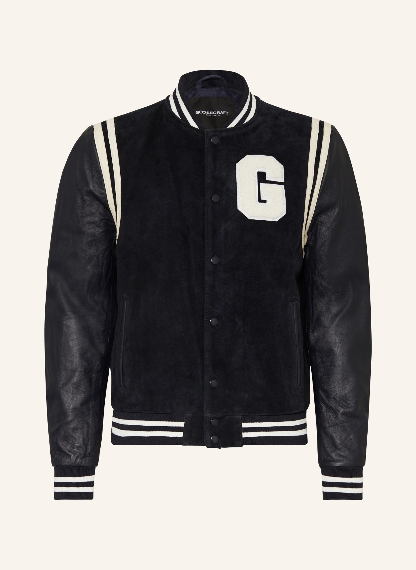 goosecraft College jacket MELROSE made of leather, Color: BLUE/ WHITE (Image 1)