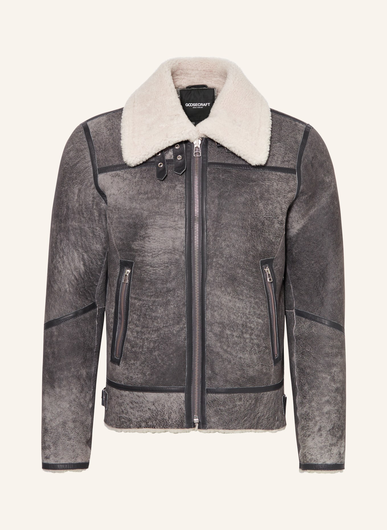 goosecraft Leather jacket LAMMY 111 with real fur, Color: GRAY (Image 1)