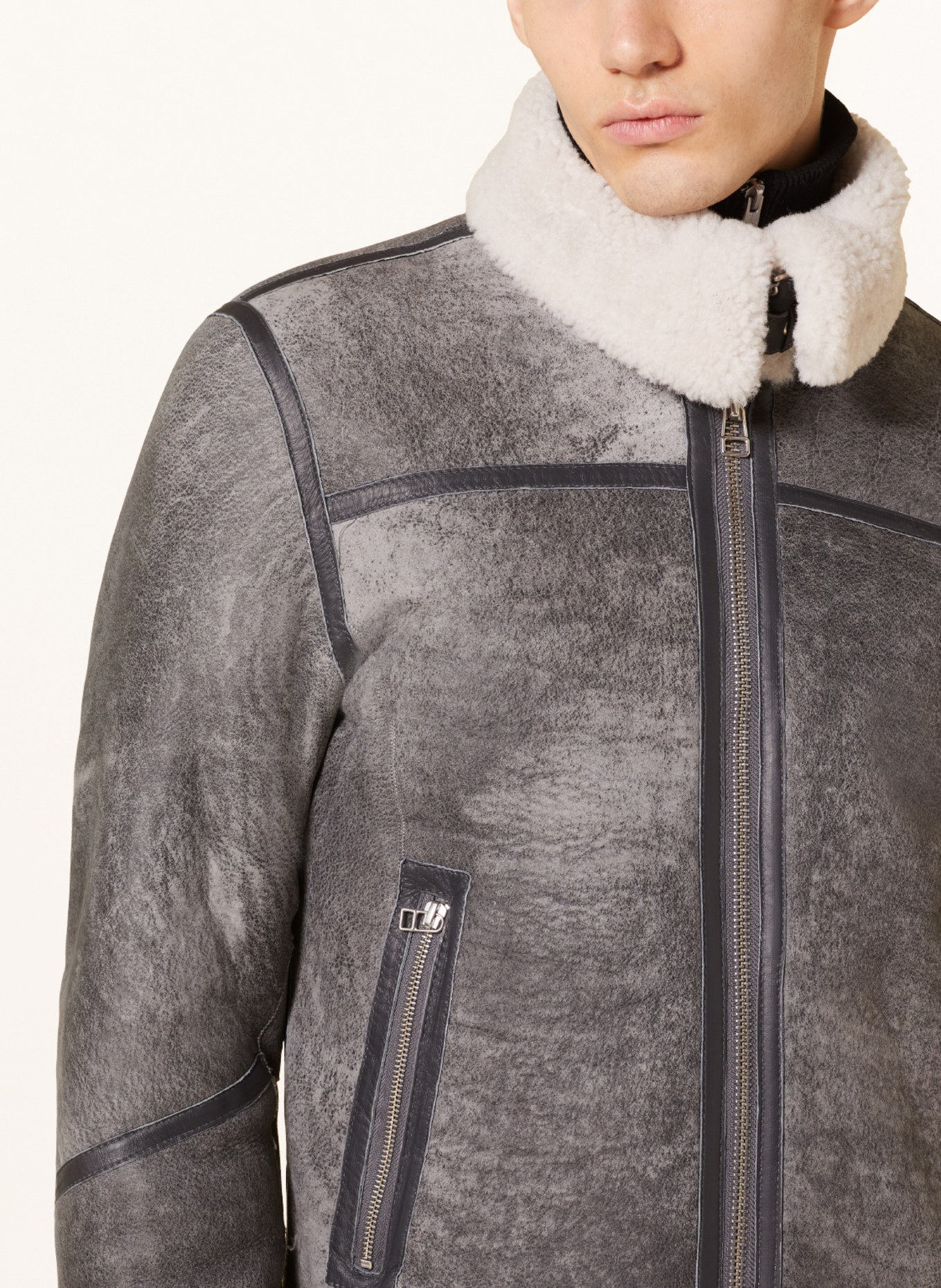 goosecraft Leather jacket LAMMY 111 with real fur, Color: GRAY (Image 5)