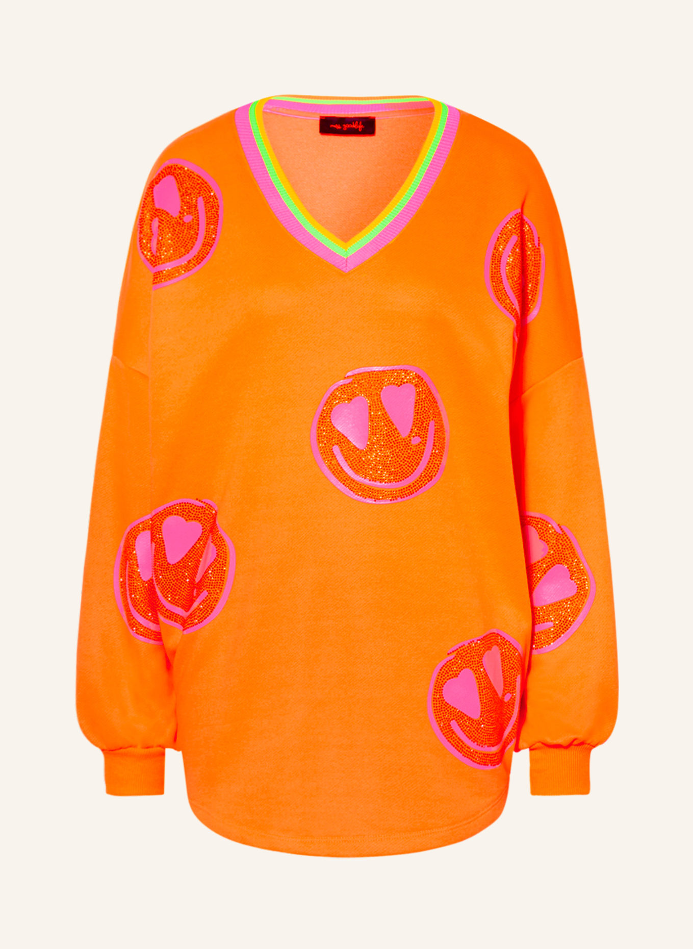 miss goodlife Oversized sweatshirt with decorative gems, Color: NEON PINK/ NEON YELLOW (Image 1)