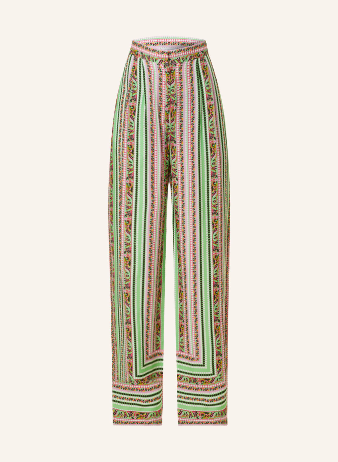 MRS & HUGS Wide leg trousers with silk, Color: MINT/ PINK/ BLACK (Image 1)