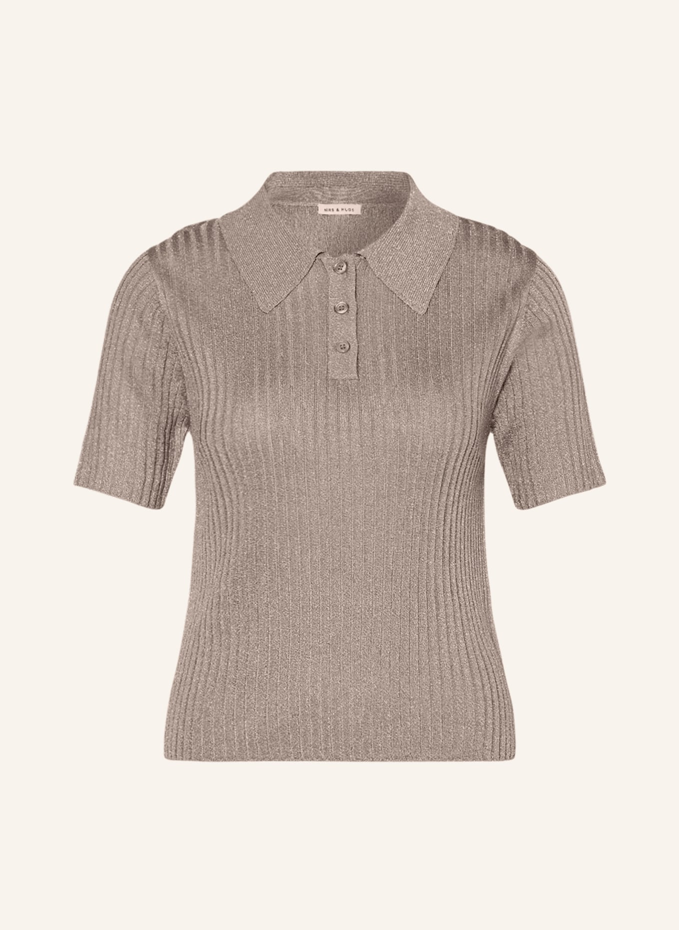 MRS & HUGS Knitted polo shirt with glitter thread, Color: TAUPE/ SILVER (Image 1)