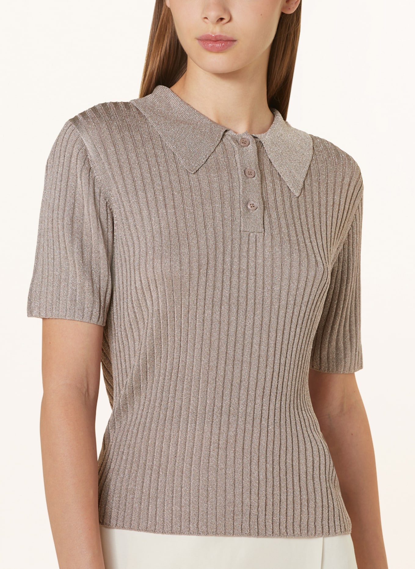 MRS & HUGS Knitted polo shirt with glitter thread, Color: TAUPE/ SILVER (Image 4)