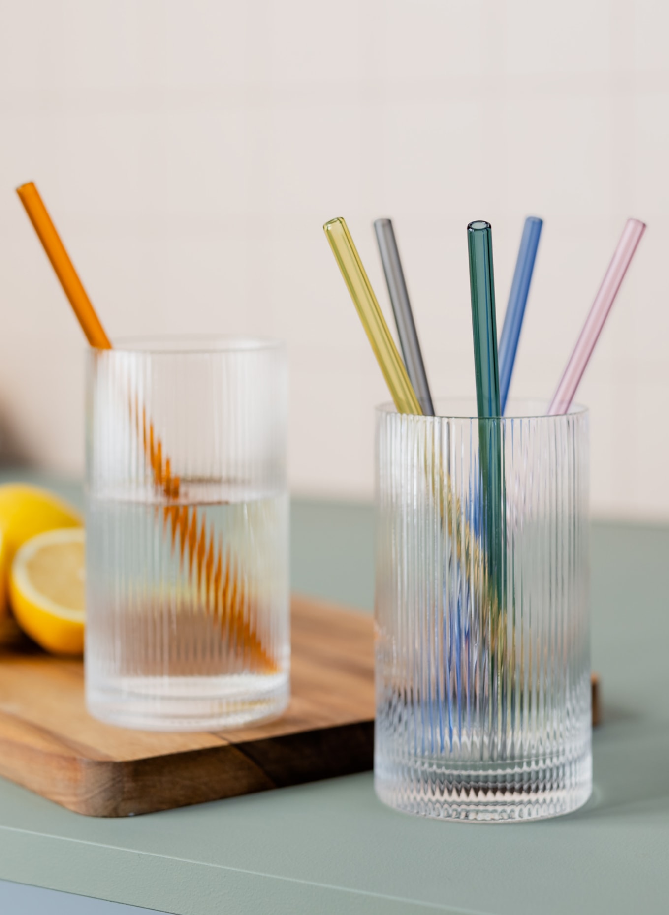 REMEMBER Set of 6 glass straws, Color: DARK GREEN/ ORANGE/ LIGHT PINK (Image 2)