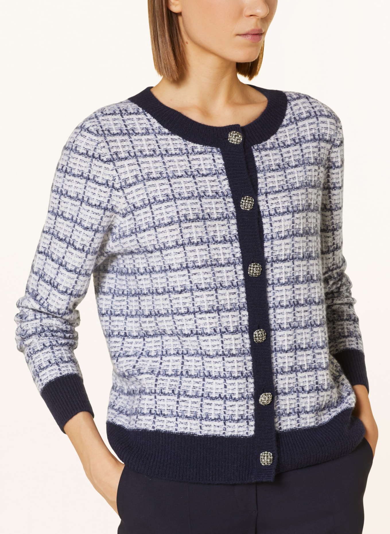lilienfels Cardigan with glitter thread, Color: WHITE/ DARK BLUE/ SILVER (Image 4)