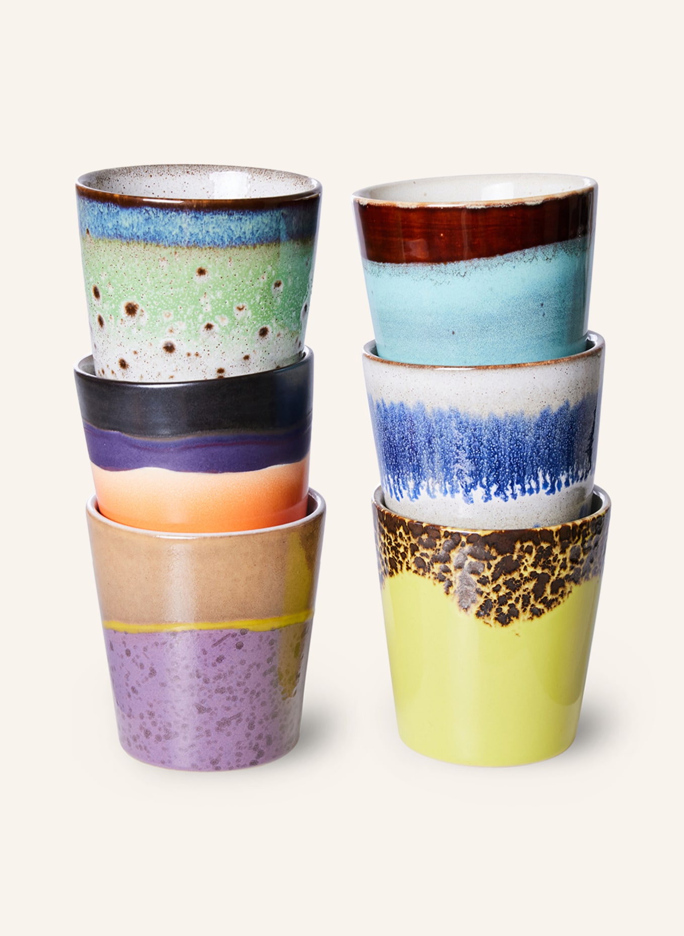 HK living Set of 6 mugs, Color: LIGHT PURPLE/ MINT/ BLUE (Image 2)