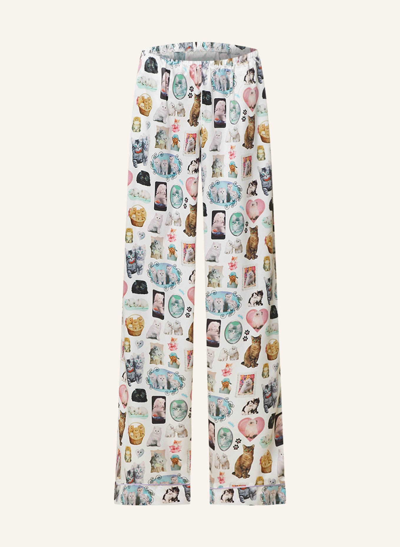 BLUEBELLA Pajama pants KITTENS LUXURY in satin, Color: WHITE (Image 1)