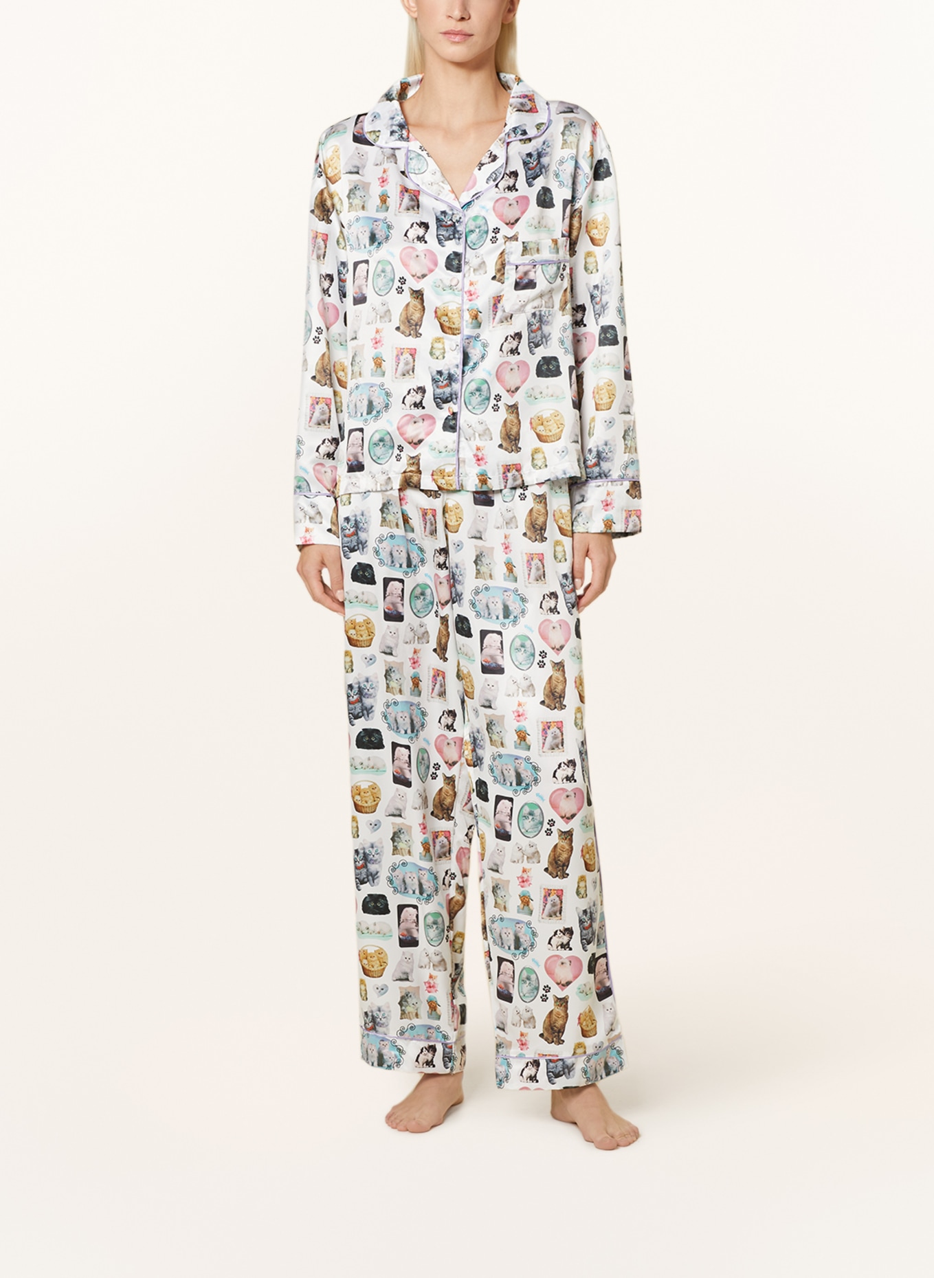 BLUEBELLA Spodnie od piżamy KITTENS LUXURY z satyny, Kolor: BIAŁY (Obrazek 2)