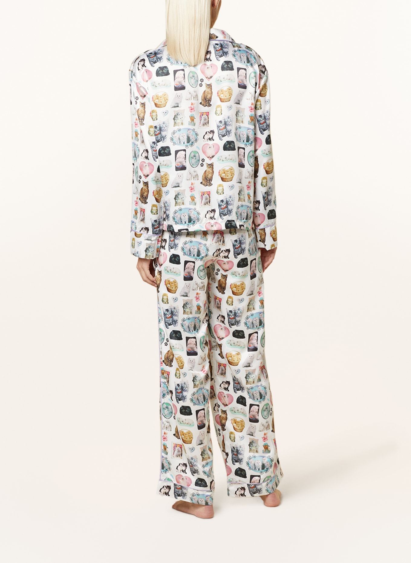 BLUEBELLA Pajama pants KITTENS LUXURY in satin, Color: WHITE (Image 3)