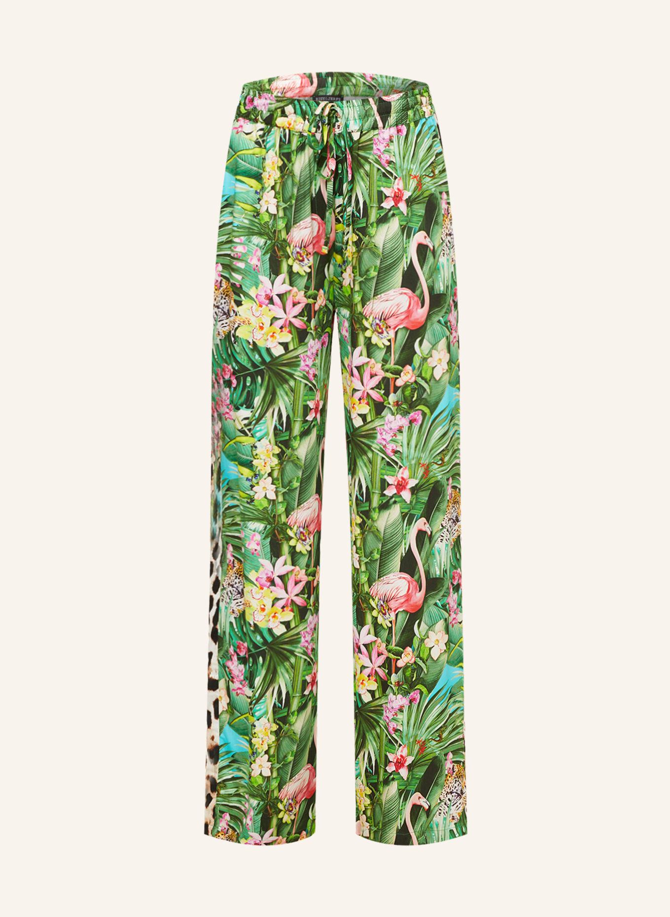 RISY & JERFS Wide leg trousers RHODOS with tuxedo stripes, Color: GREEN/ YELLOW/ PINK (Image 1)