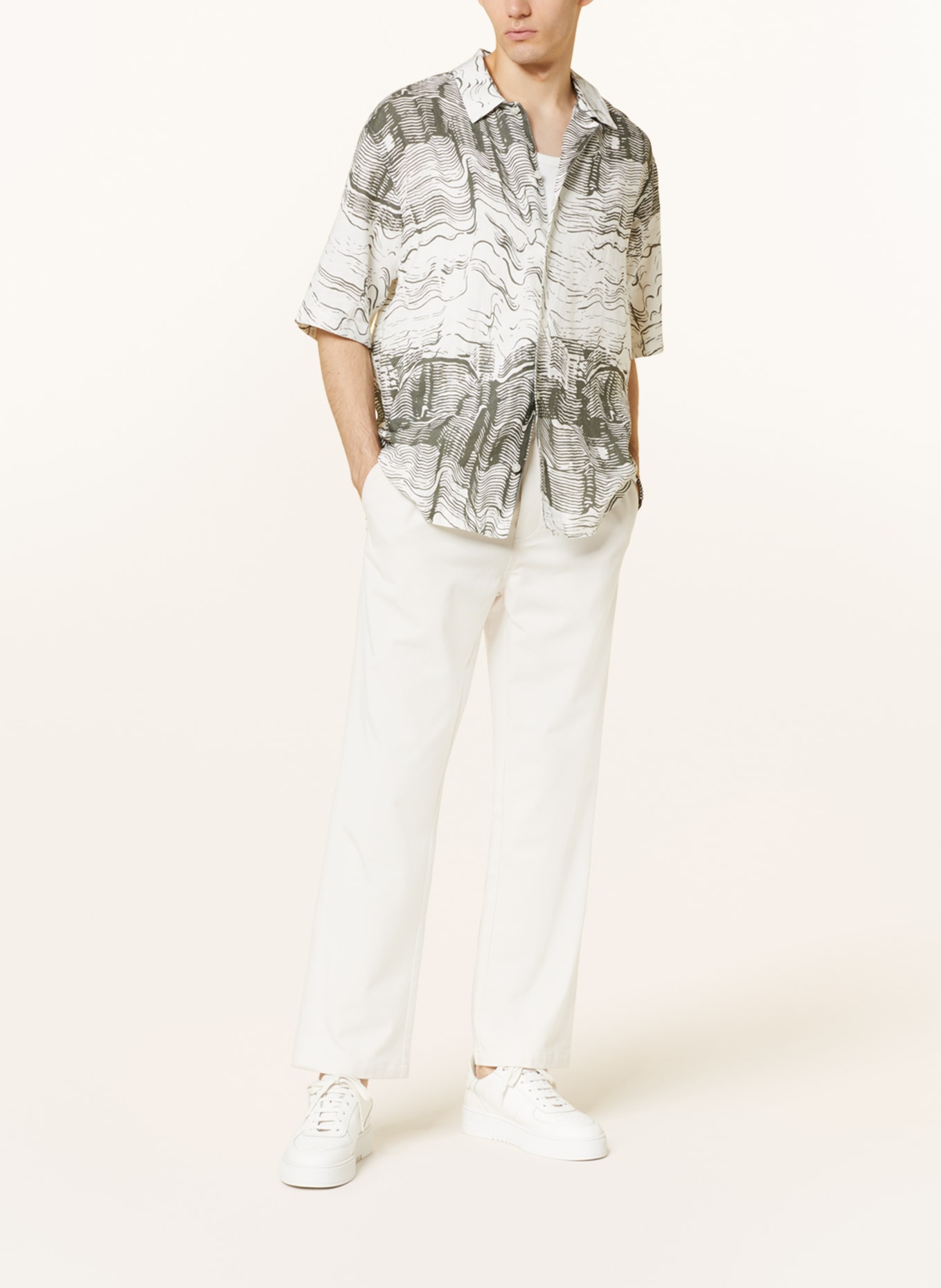 SAMSØE  SAMSØE Short sleeve shirt SAAYO comfort fit in linen, Color: WHITE/ KHAKI (Image 2)