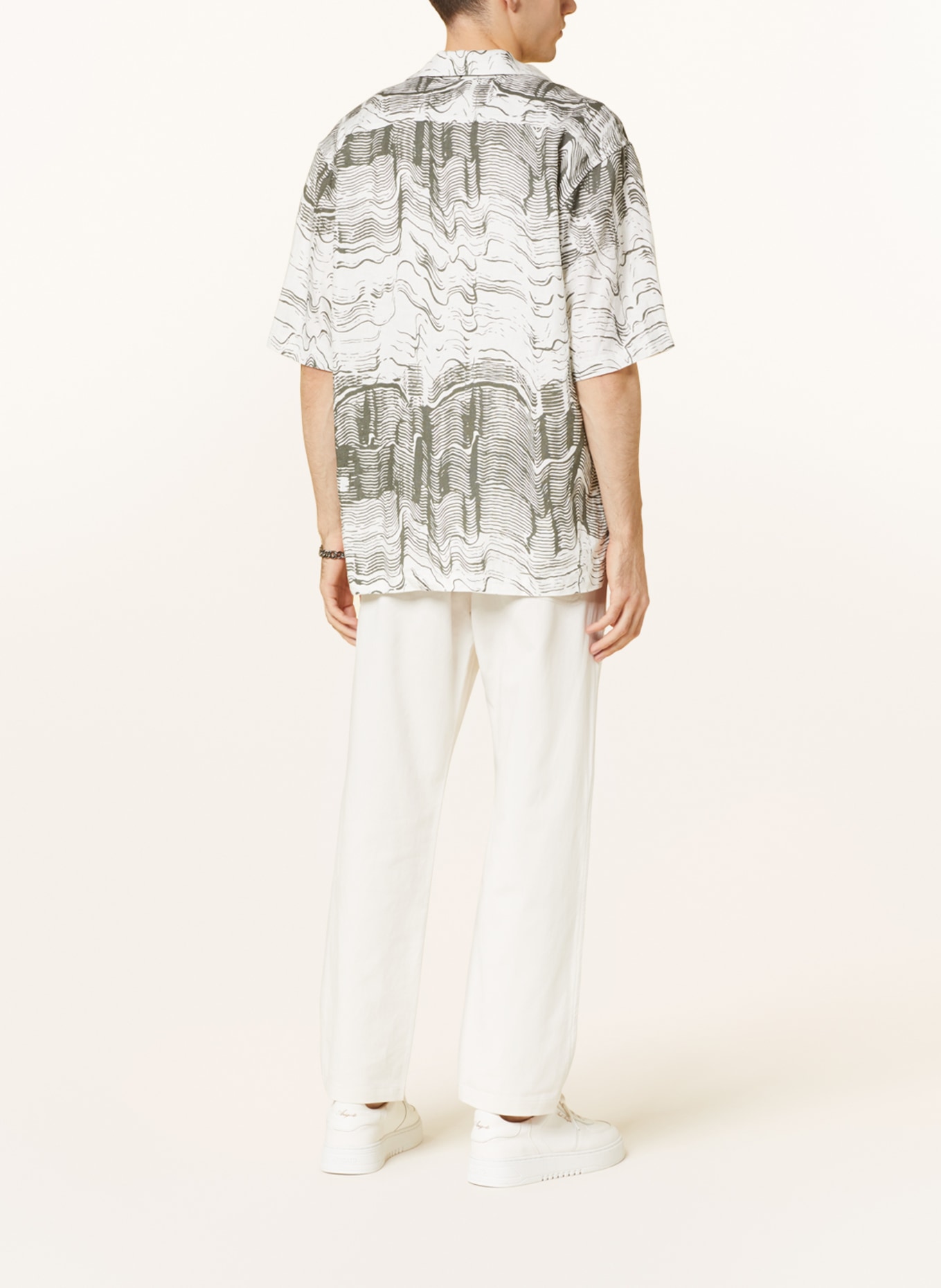 SAMSØE  SAMSØE Short sleeve shirt SAAYO comfort fit in linen, Color: WHITE/ KHAKI (Image 3)