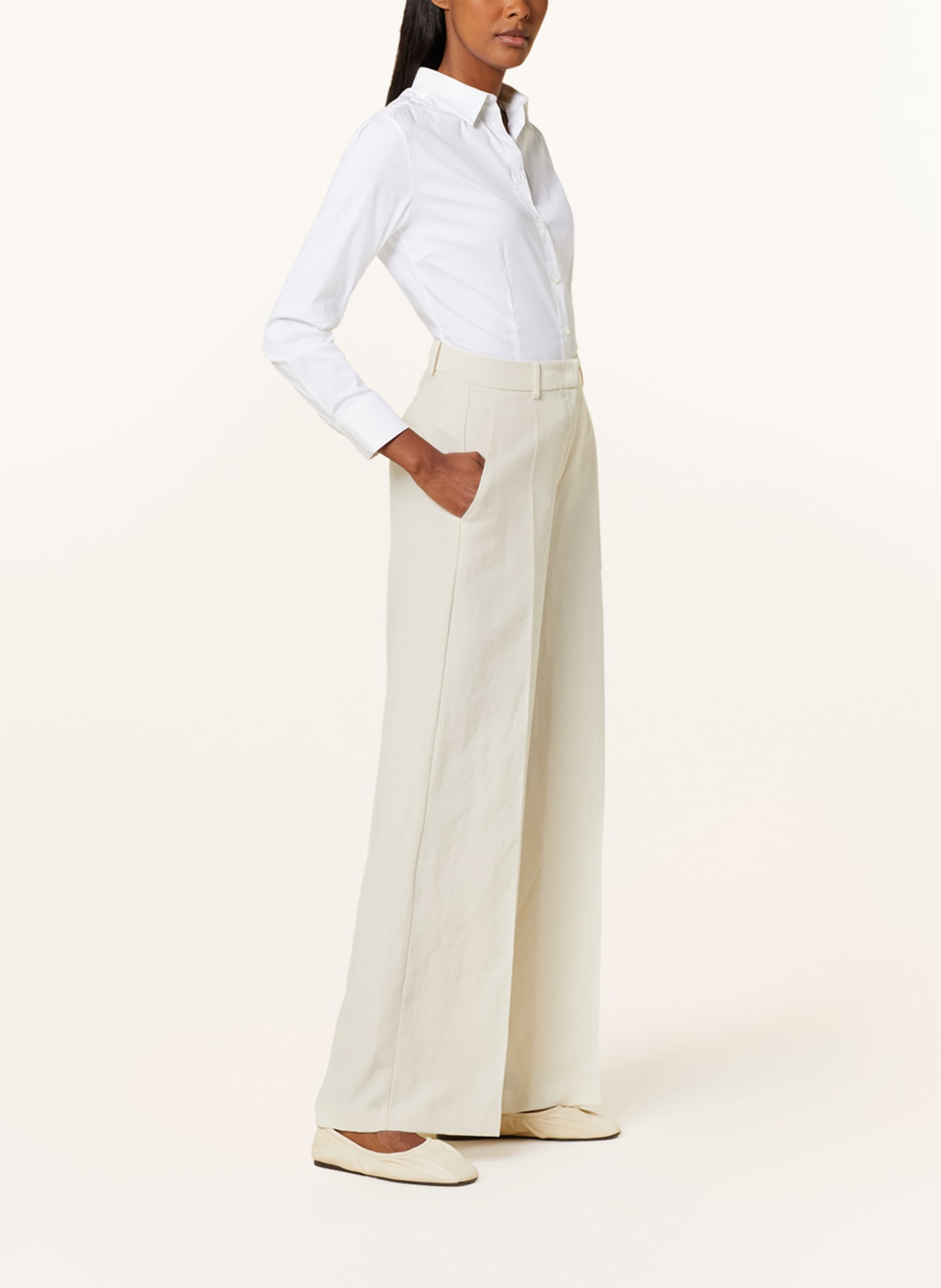 CAMBIO Wide leg trousers ALVA with linen, Color: CREAM (Image 4)