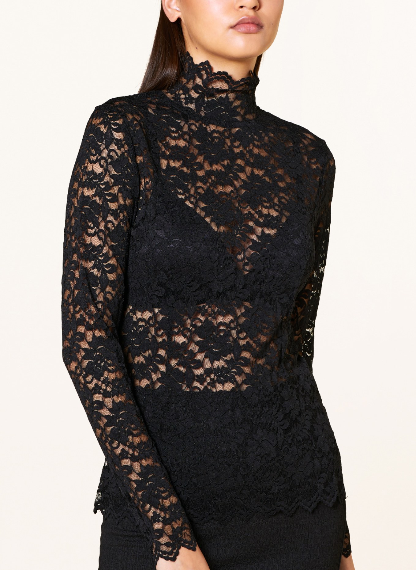 NEO NOIR Long sleeve shirt LIZA made of lace, Color: BLACK (Image 4)