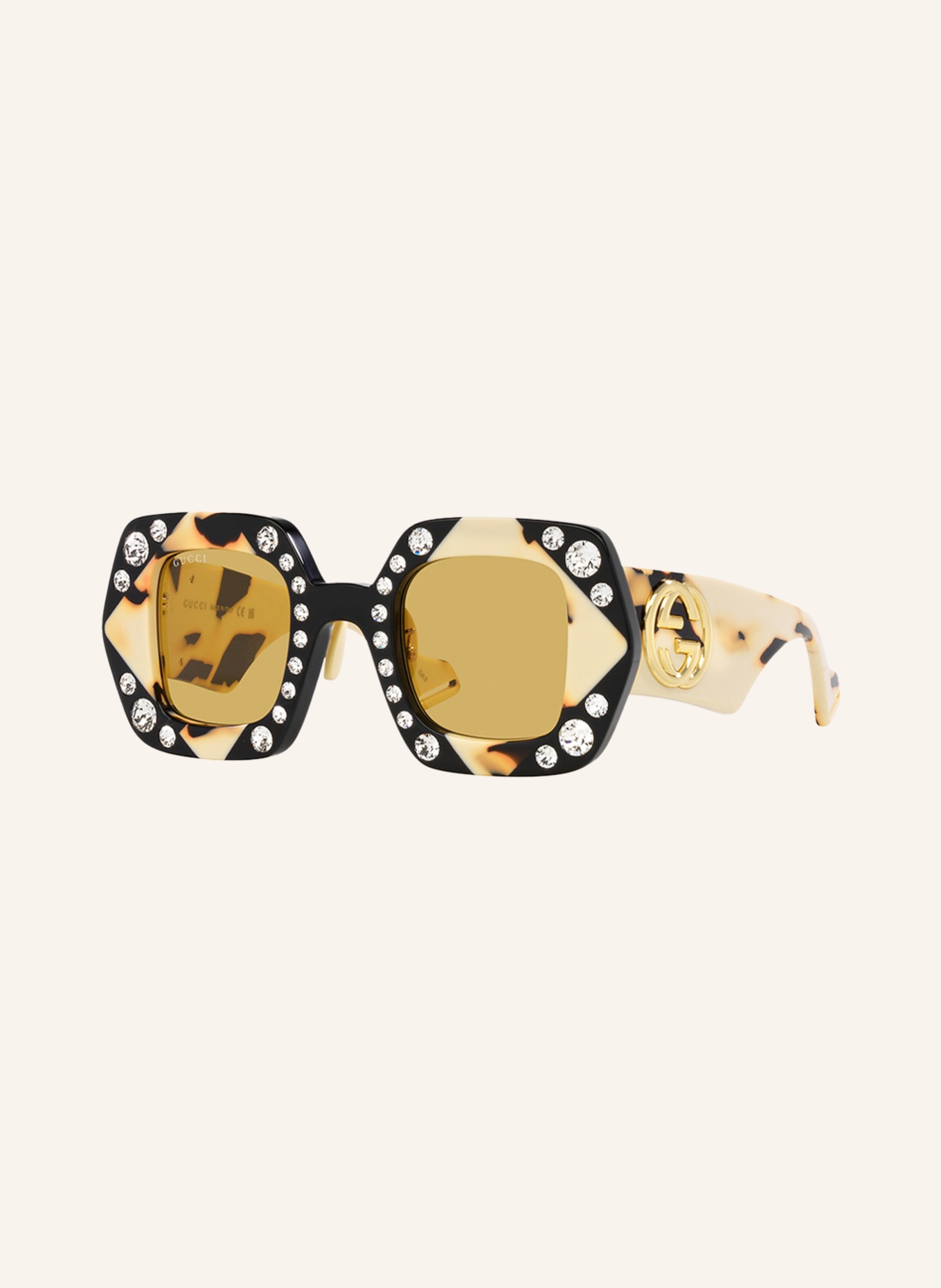 GUCCI Sunglasses GC002005 with decorative gems, Color: 1100Y1 - BLACK/BEIGE/BROWN (Image 1)