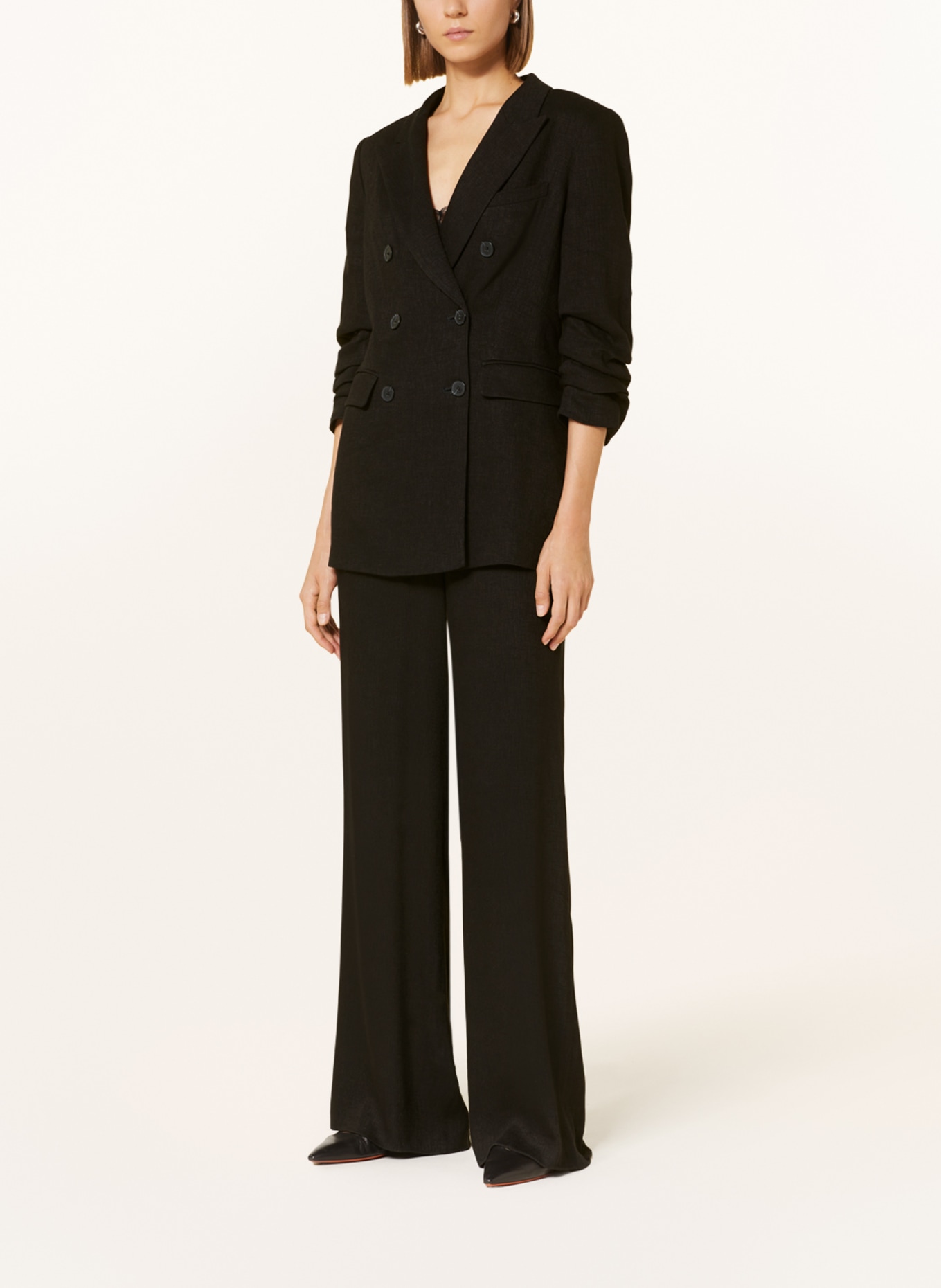 NVSCO Blazer with linen and 3/4 sleeves, Color: BLACK (Image 2)