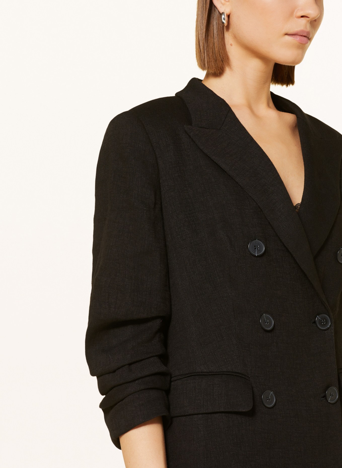 NVSCO Blazer with linen and 3/4 sleeves, Color: BLACK (Image 4)